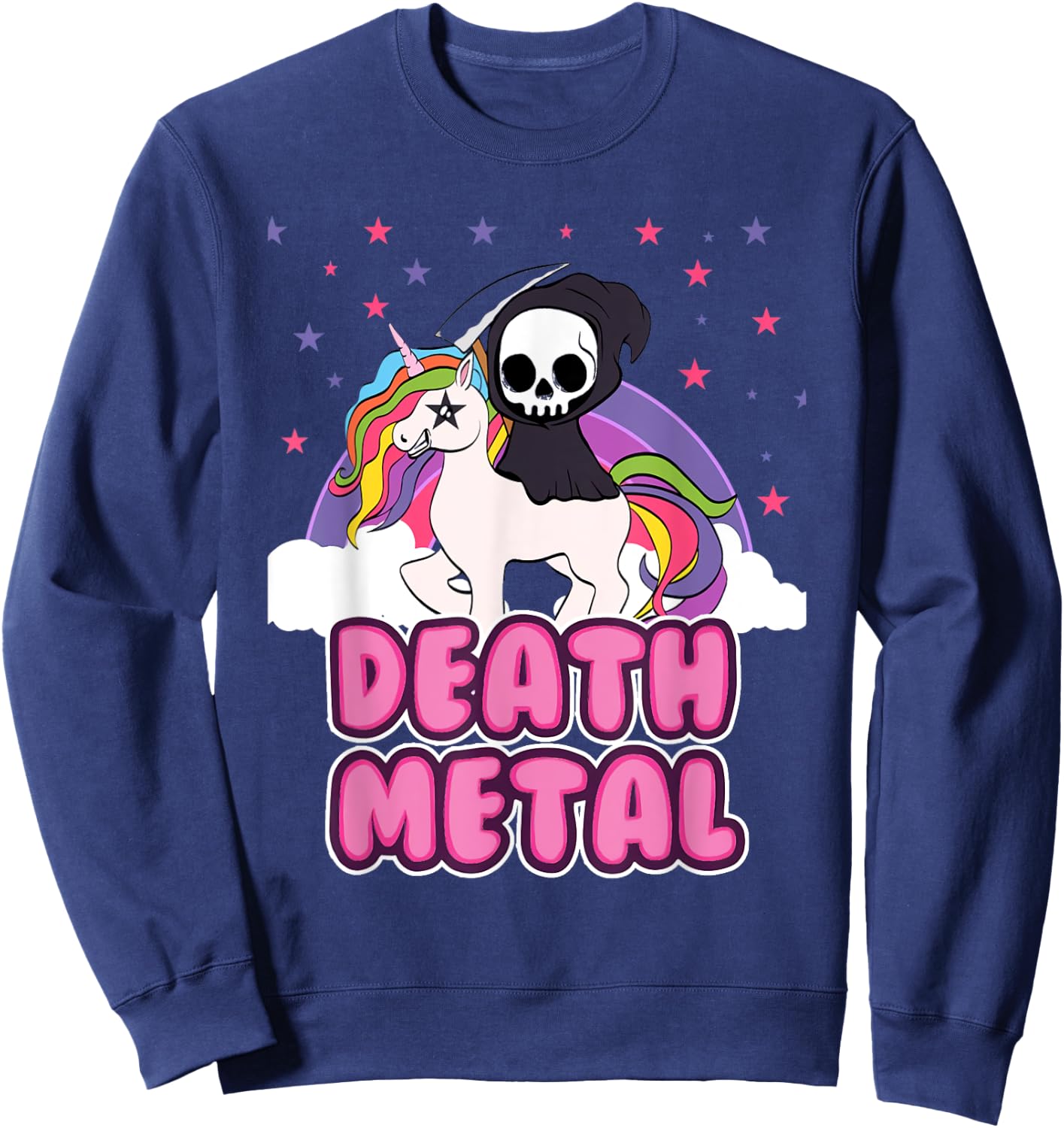 Death Metal - Unicorn Grim Reaper Rainbow Heavy Metal Sweatshirt - Sweatshirt | Navy
