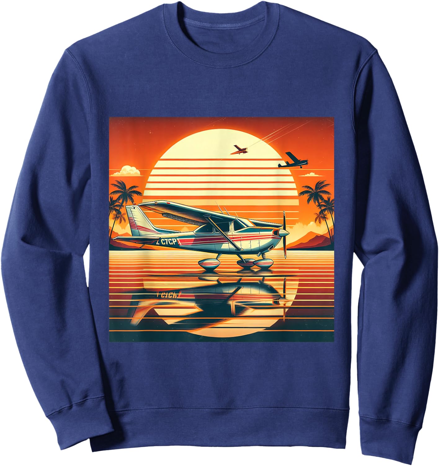C-172 Skyhawk Vintage C172 Airplane Retro Sunset Pilot Sweatshirt - Sweatshirt | Navy