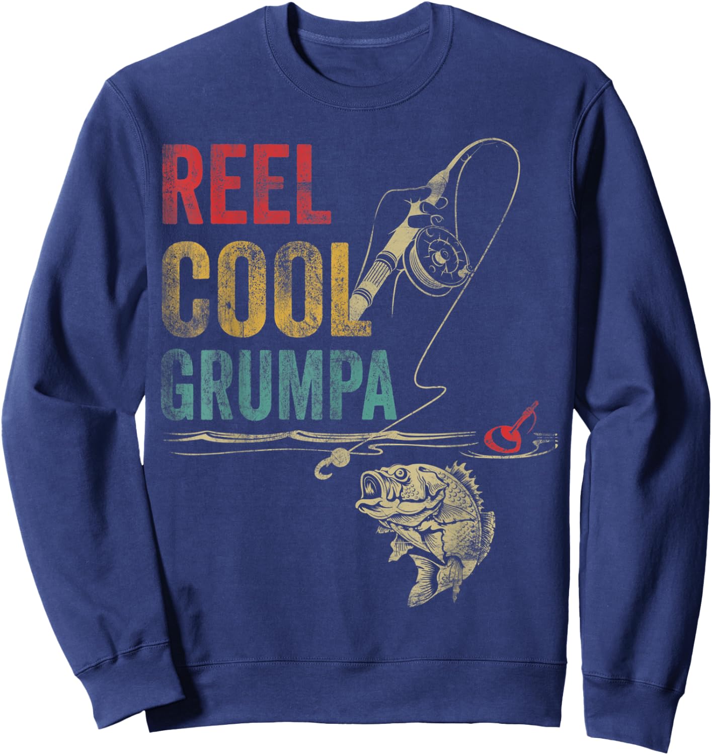 Vintage Reel Cool Grumpa Fish Fishing Fathers Day Sweatshirt - Sweatshirt | Navy
