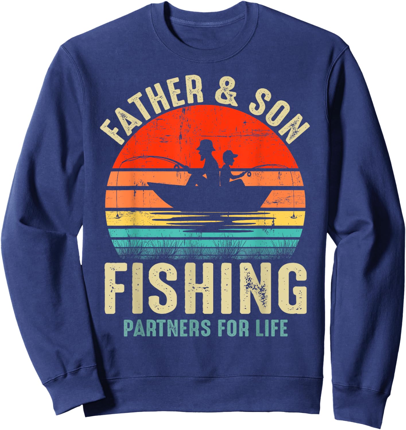Father and Son Fishing Partner For Life Retro Matching Dad Sweatshirt - Sweatshirt | Navy