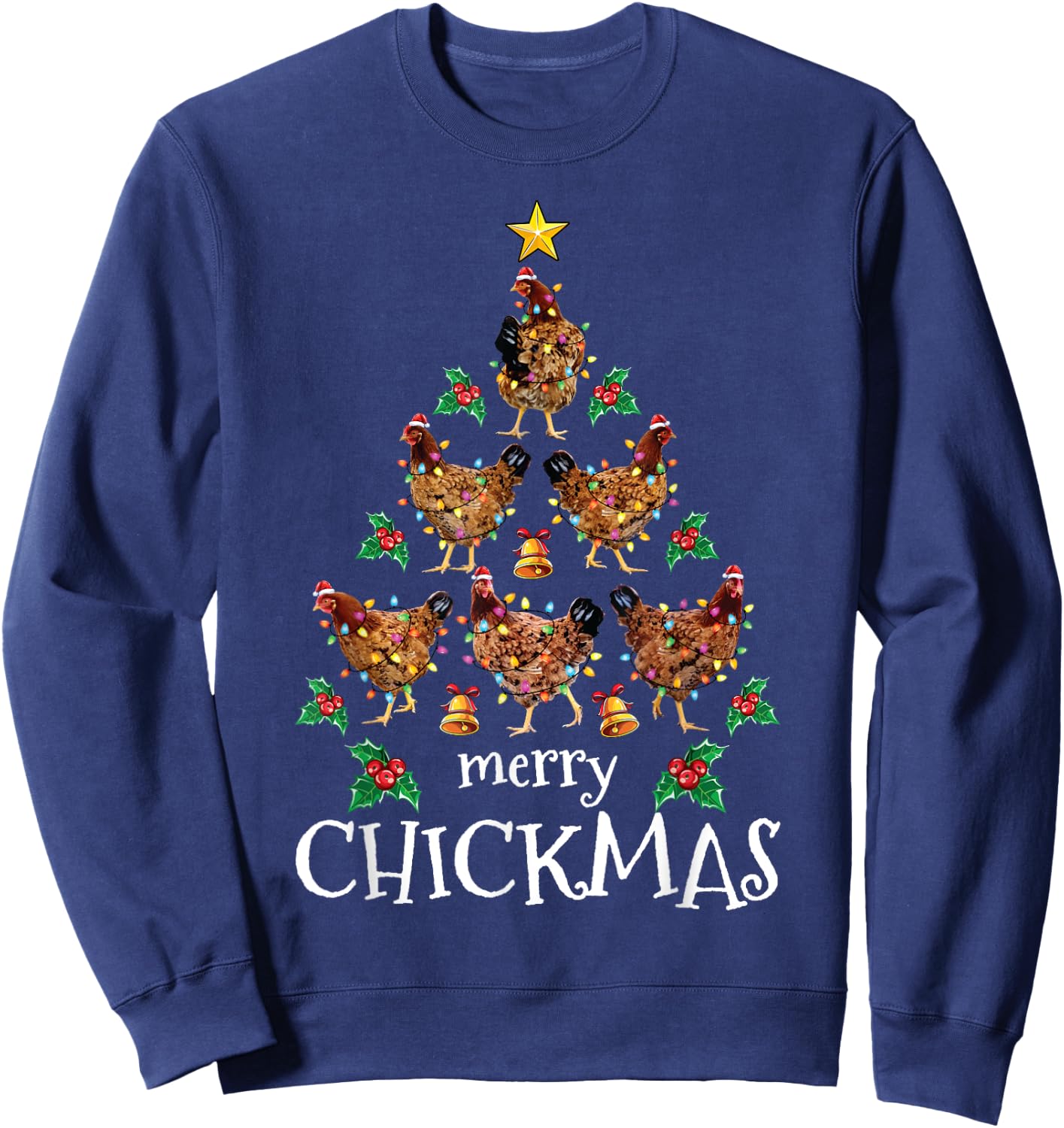 Christmas Chicken Tree Xmas Funny Merry Chickmas Sweatshirt - Sweatshirt | Navy