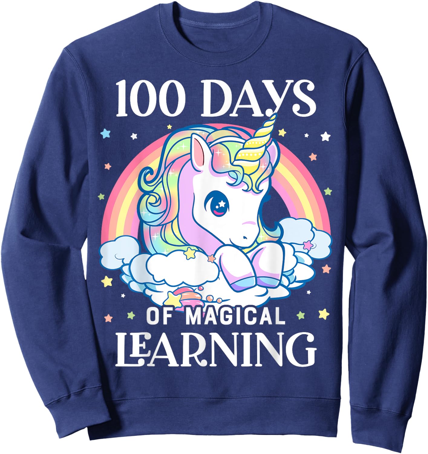 100 Days of School Unicorn Girls Teacher 100th Day of School Sweatshirt - Sweatshirt | Navy