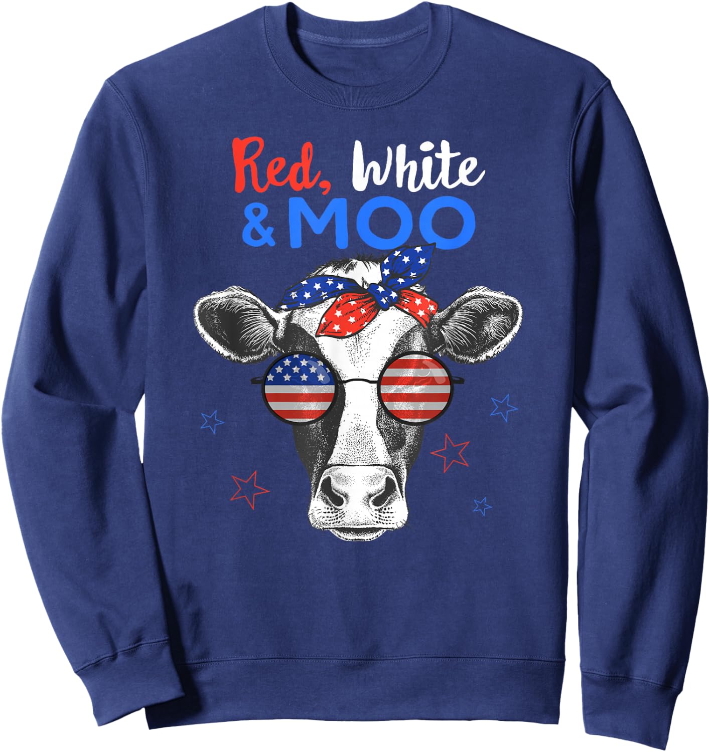 Patriotic Cow USA Flag Funny 4th of July Red White and Moo Sweatshirt - Sweatshirt | Navy