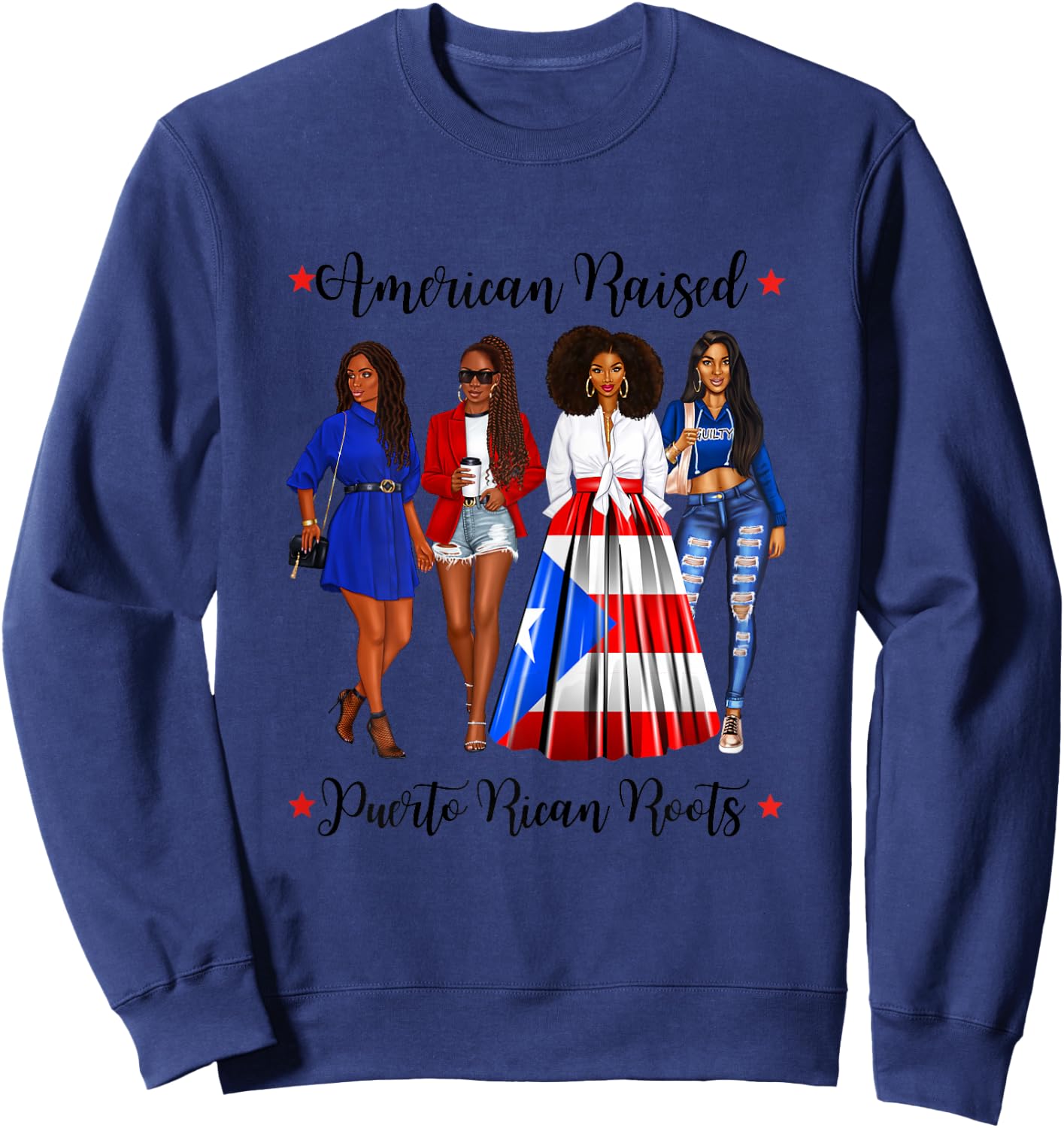 Afro Latina American Raised Puerto Rican Roots Rico Sweatshirt - Sweatshirt | Navy