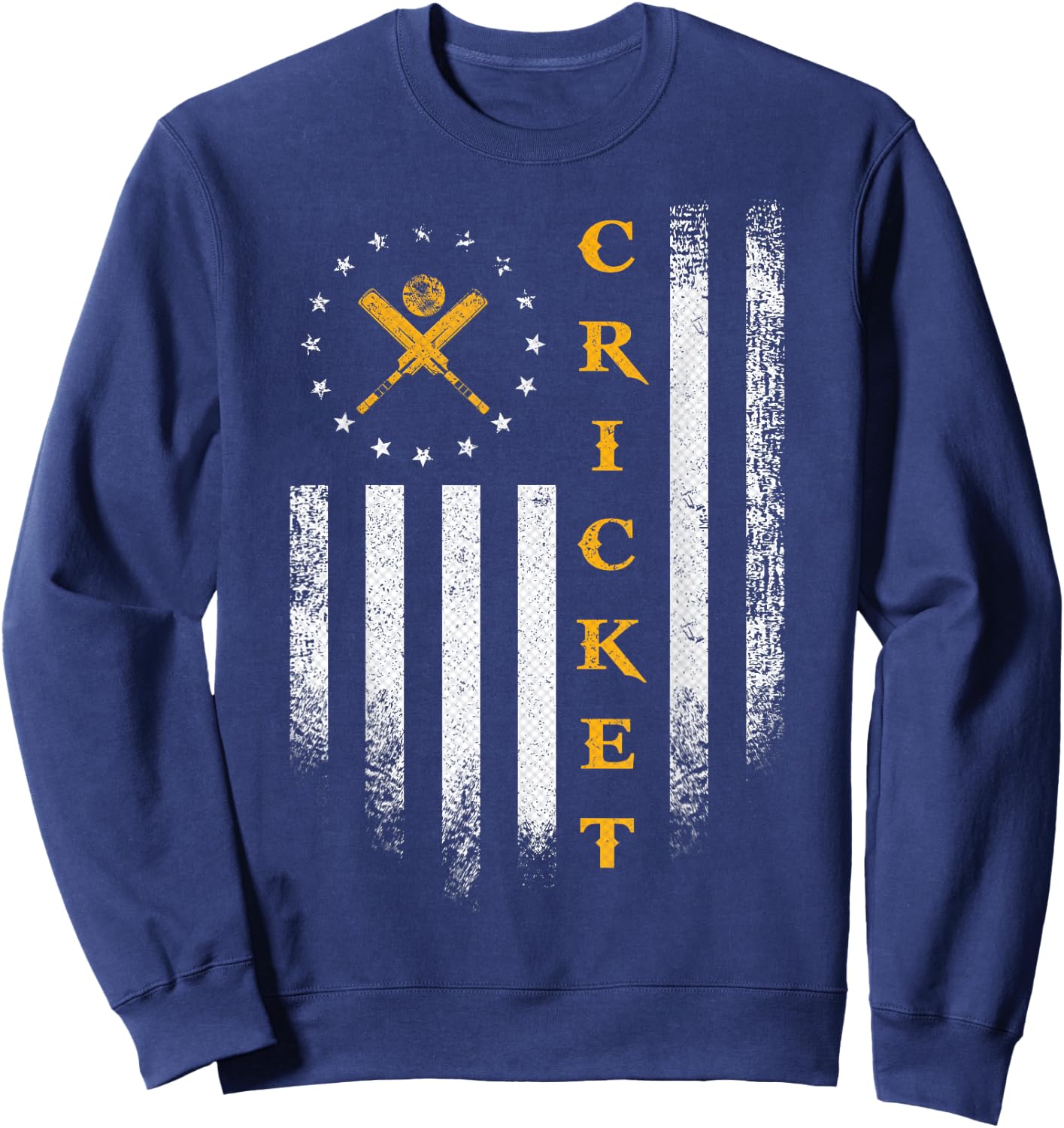 Vintage USA American Flag Cricket Player Team Silhouette Sweatshirt - Sweatshirt | Navy