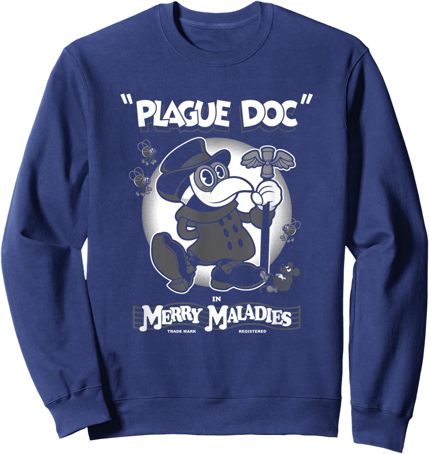 Merry Maladies - Vintage Cartoon Plague Doctor - Rubber Hose Sweatshirt - Sweatshirt | Navy
