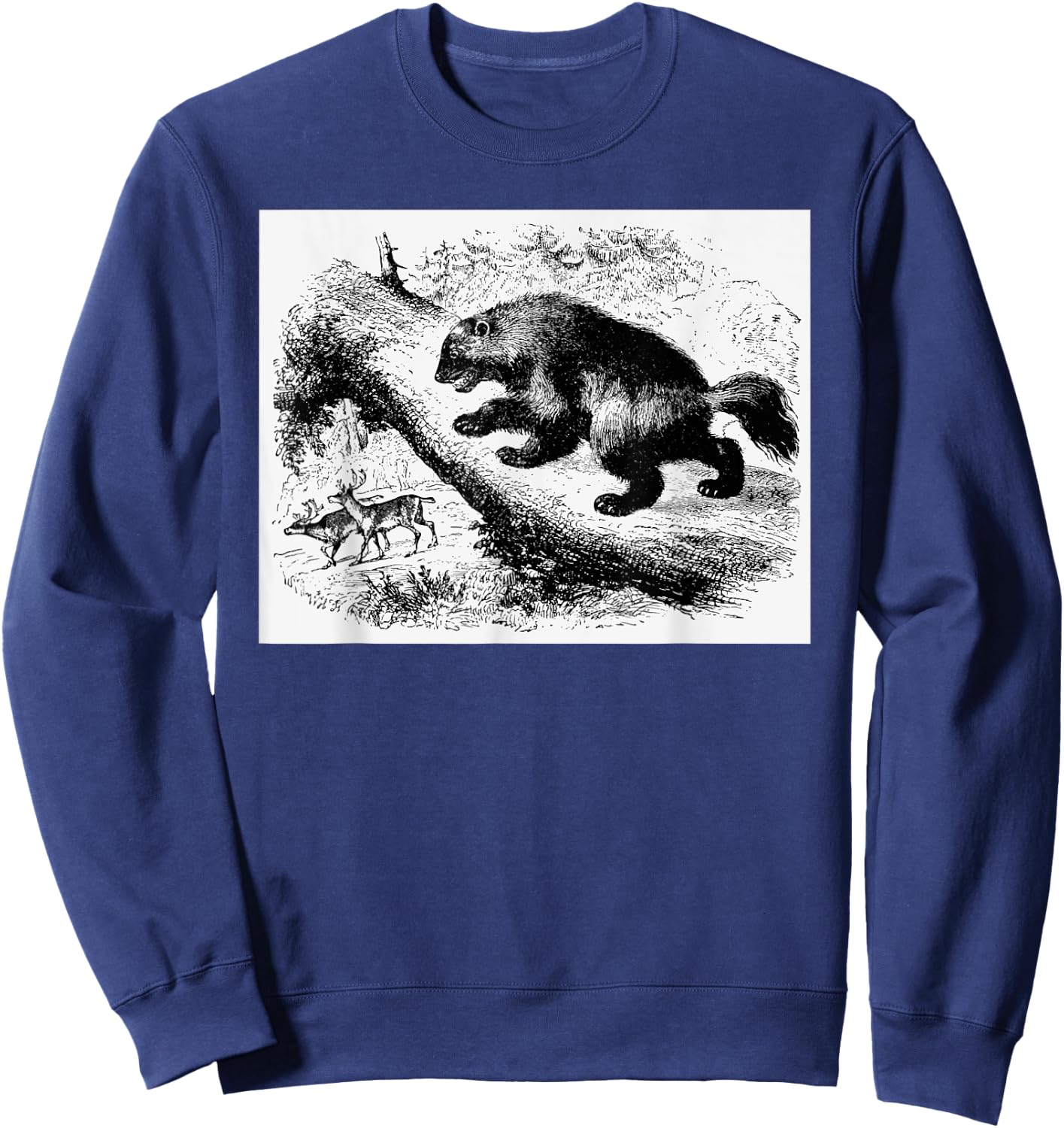 Realist Wild Wolverine Animal Illustration Hand Drawn Art Sweatshirt - Sweatshirt | Navy