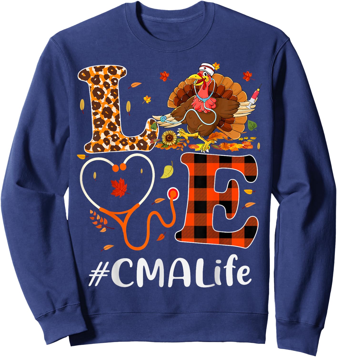 CMA Certified Medical Assistant Love Thanksgiving Leopard Sweatshirt - Sweatshirt | Navy