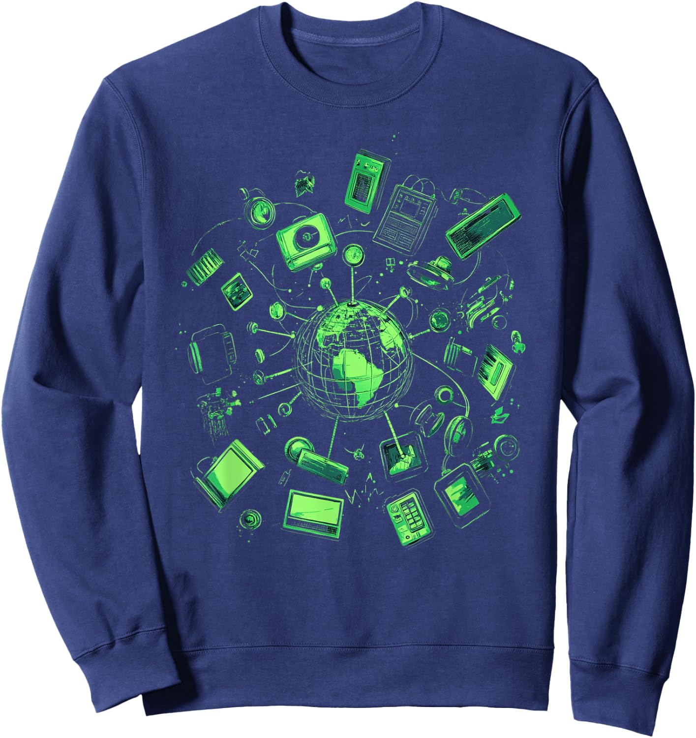 Vintage Technology Retro Gadgets Illustration Sweatshirt - Sweatshirt | Navy