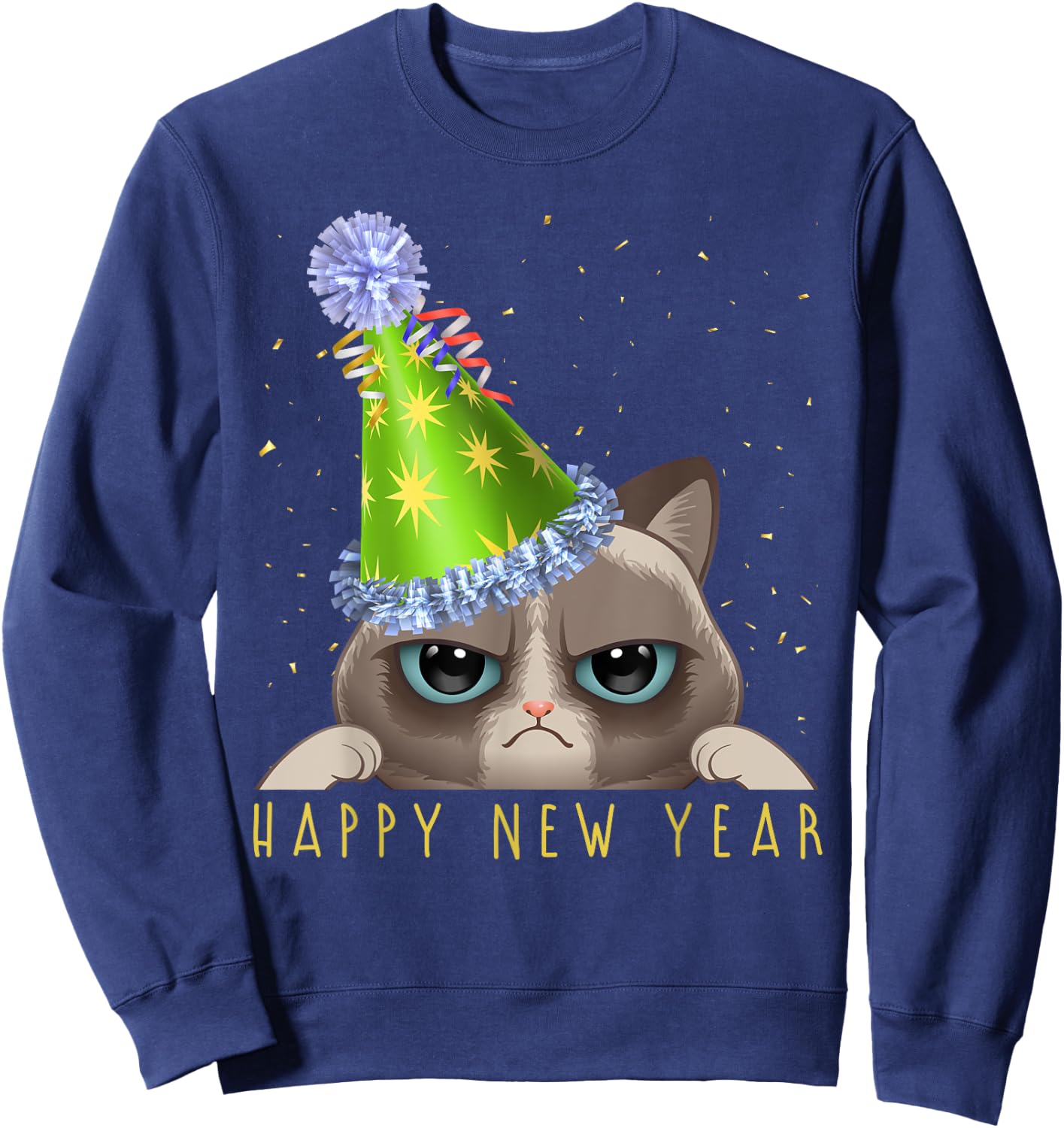 Happy New Year 2026 Funny New Year's Eve Cat Party Hat NYE Sweatshirt - Sweatshirt | Navy