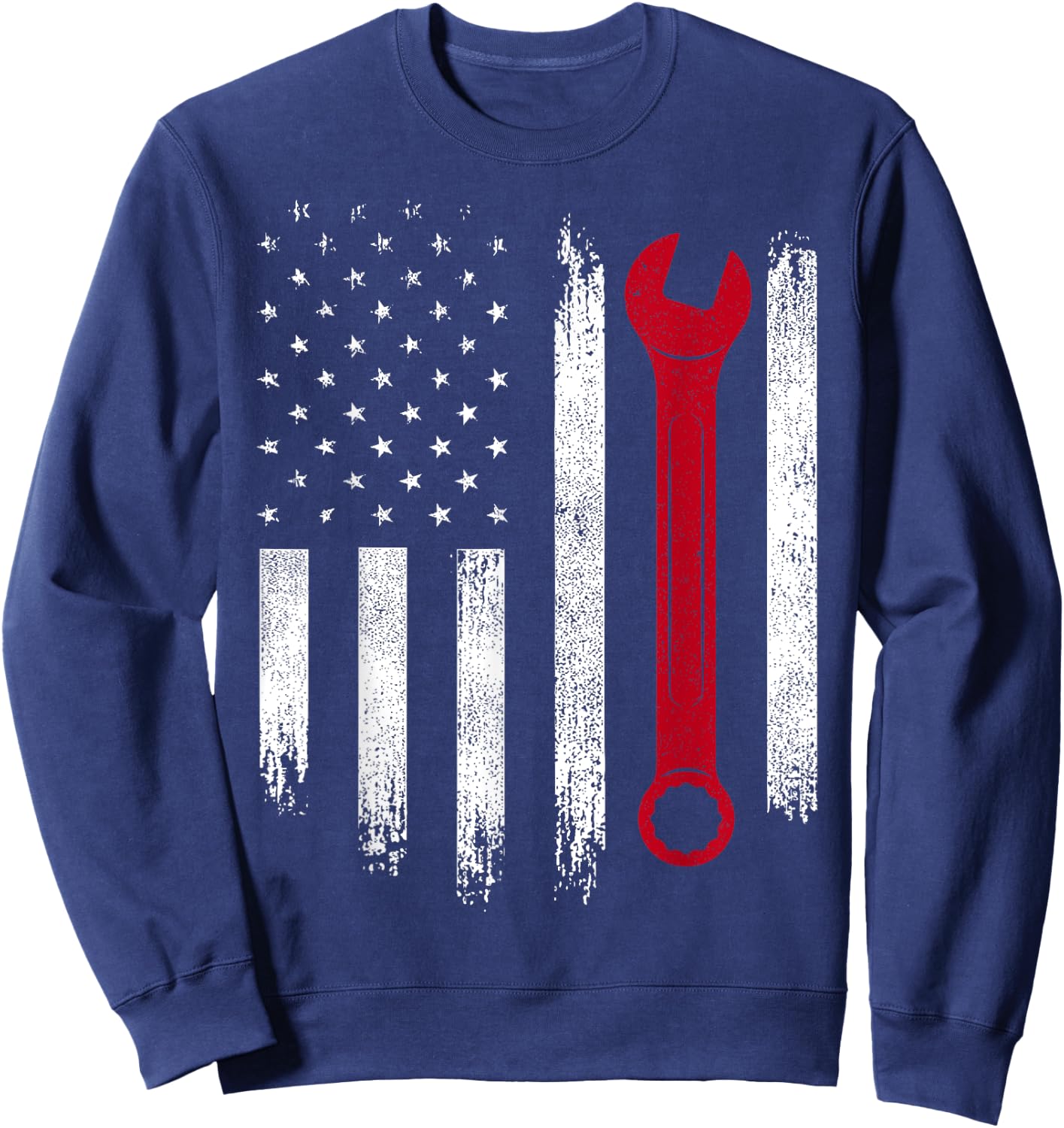 Fourth Of July Mechanic Distressed American Flag Sweatshirt - Sweatshirt | Navy