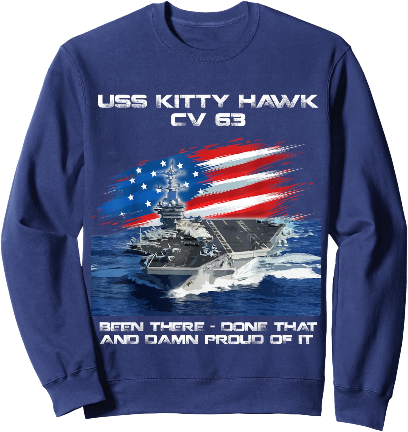 USS Kitty Hawk CV 63 Aircraft Carrier Veteran USA Flag Xmas Men Sweatshirt - Sweatshirt | Navy
