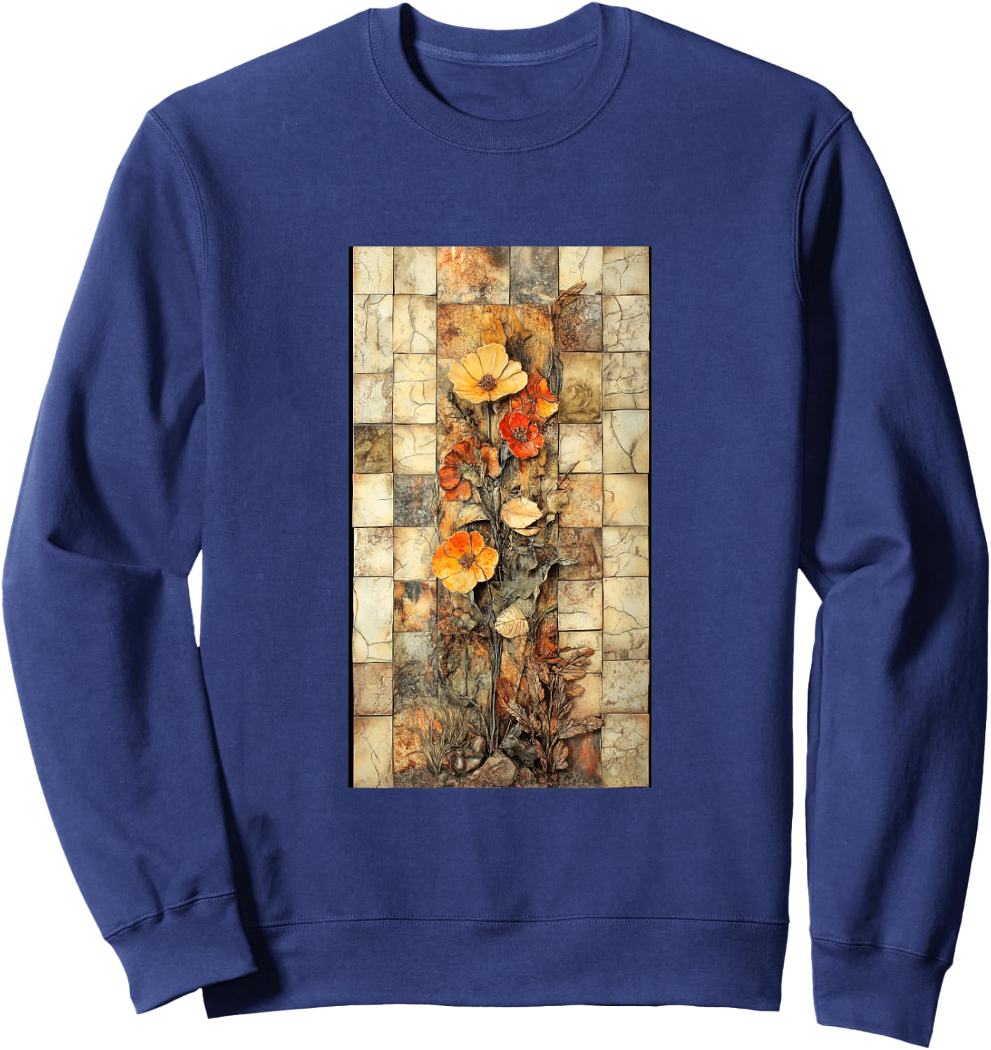 Vibrant Mosaic Tiles Floral Botanical Floral Sweatshirt - Sweatshirt | Navy