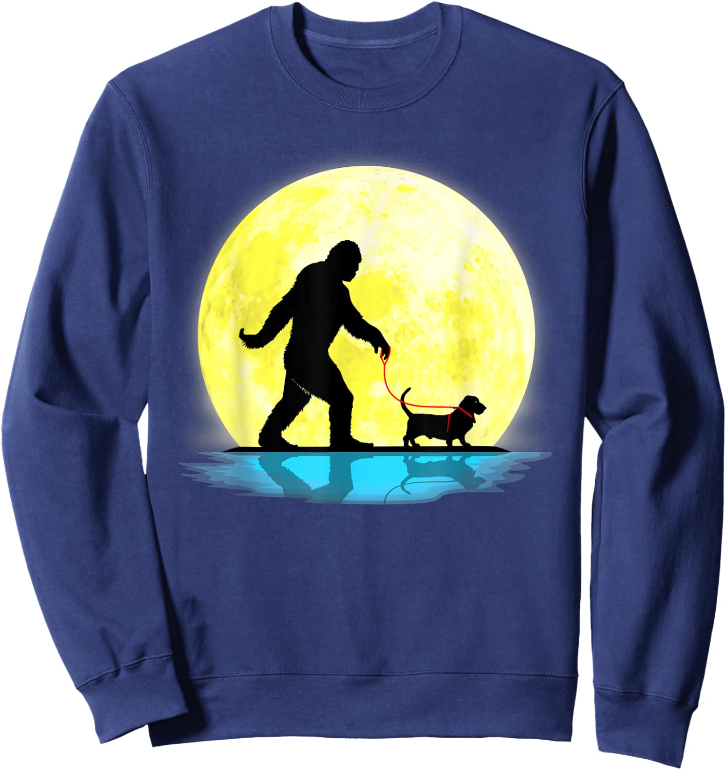 Cute Bigfoot Walking Basset Hound Full Moon Light Lovers Sweatshirt - Sweatshirt | Navy