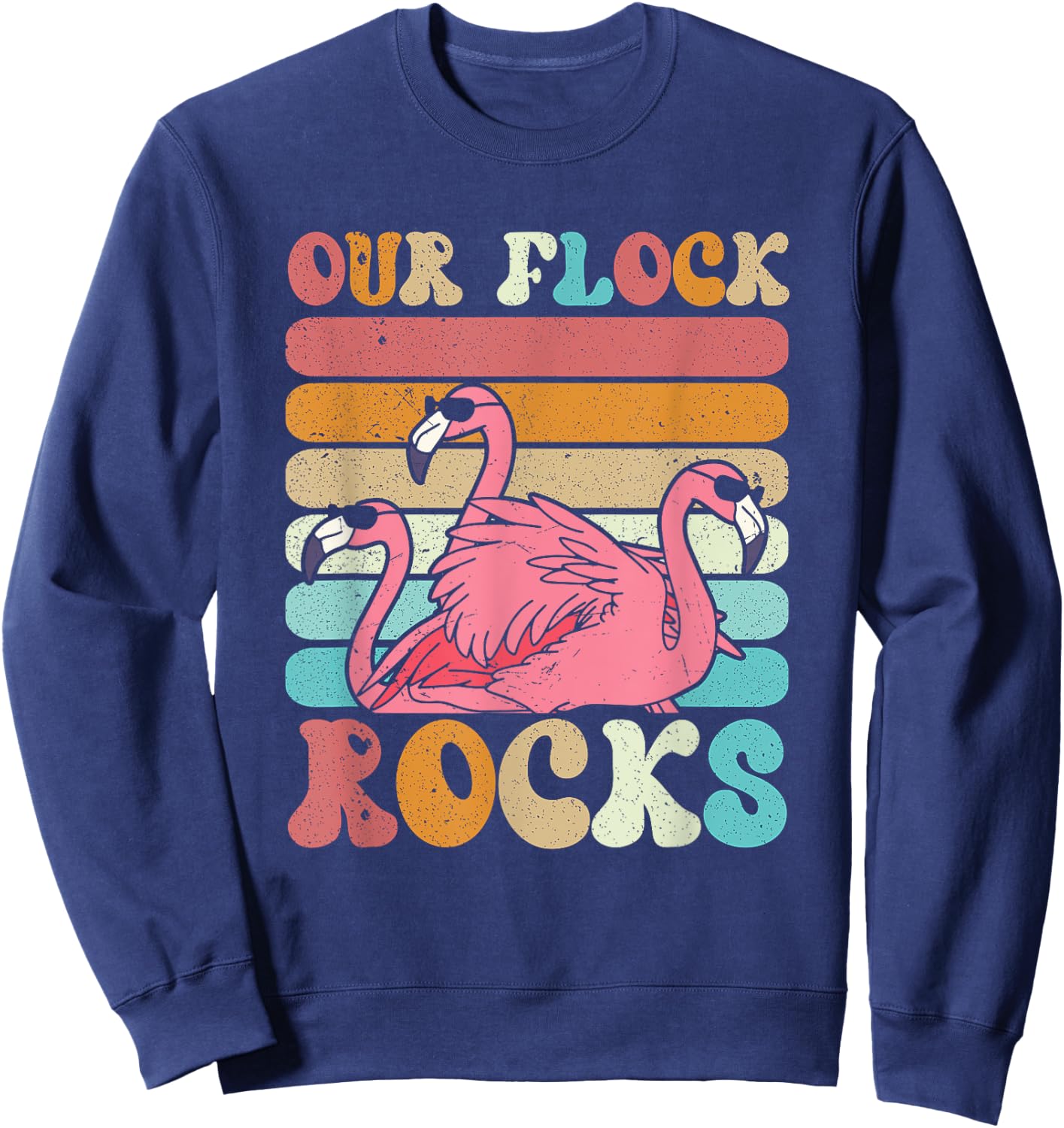 Our Flock Rocks Flamingo Matching Family Vacation Sweatshirt - Sweatshirt | Navy