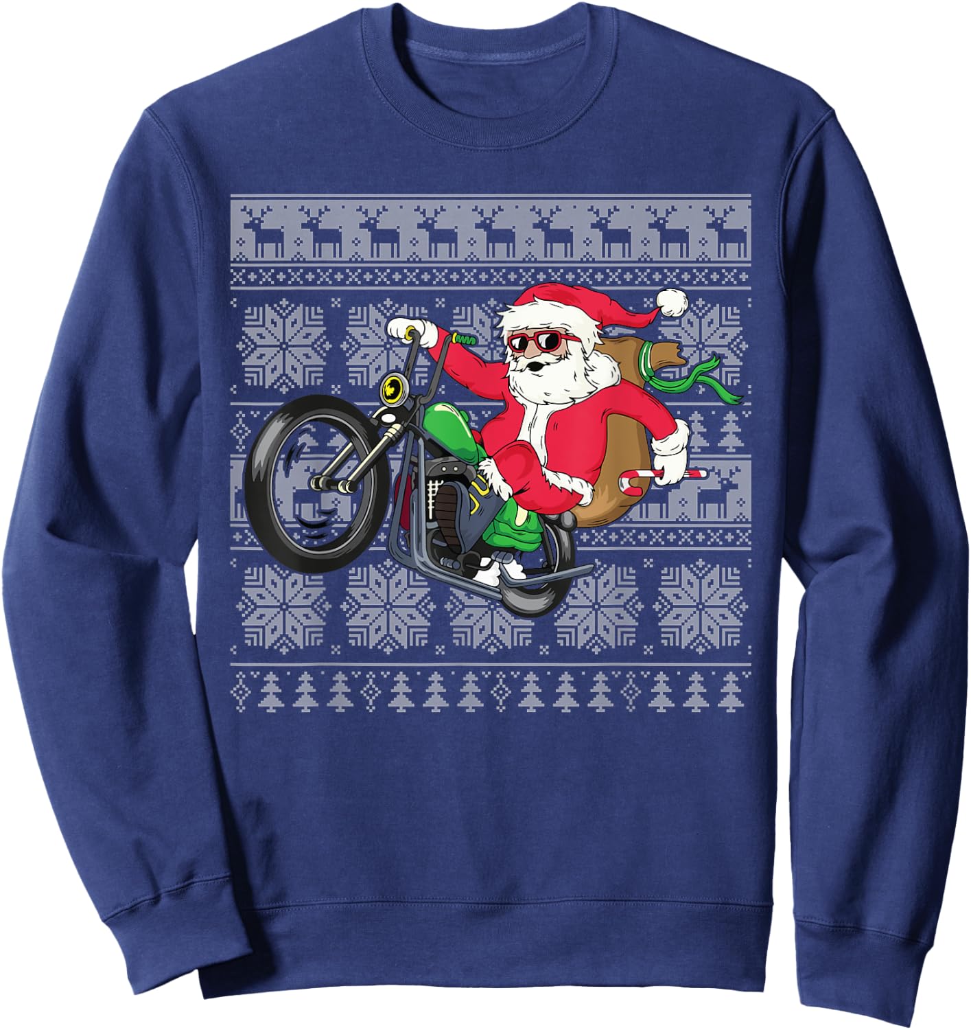 Santa on Motorcycle Ugly Christmas Sweater Xmas Gifts Men Sweatshirt - Sweatshirt | Navy