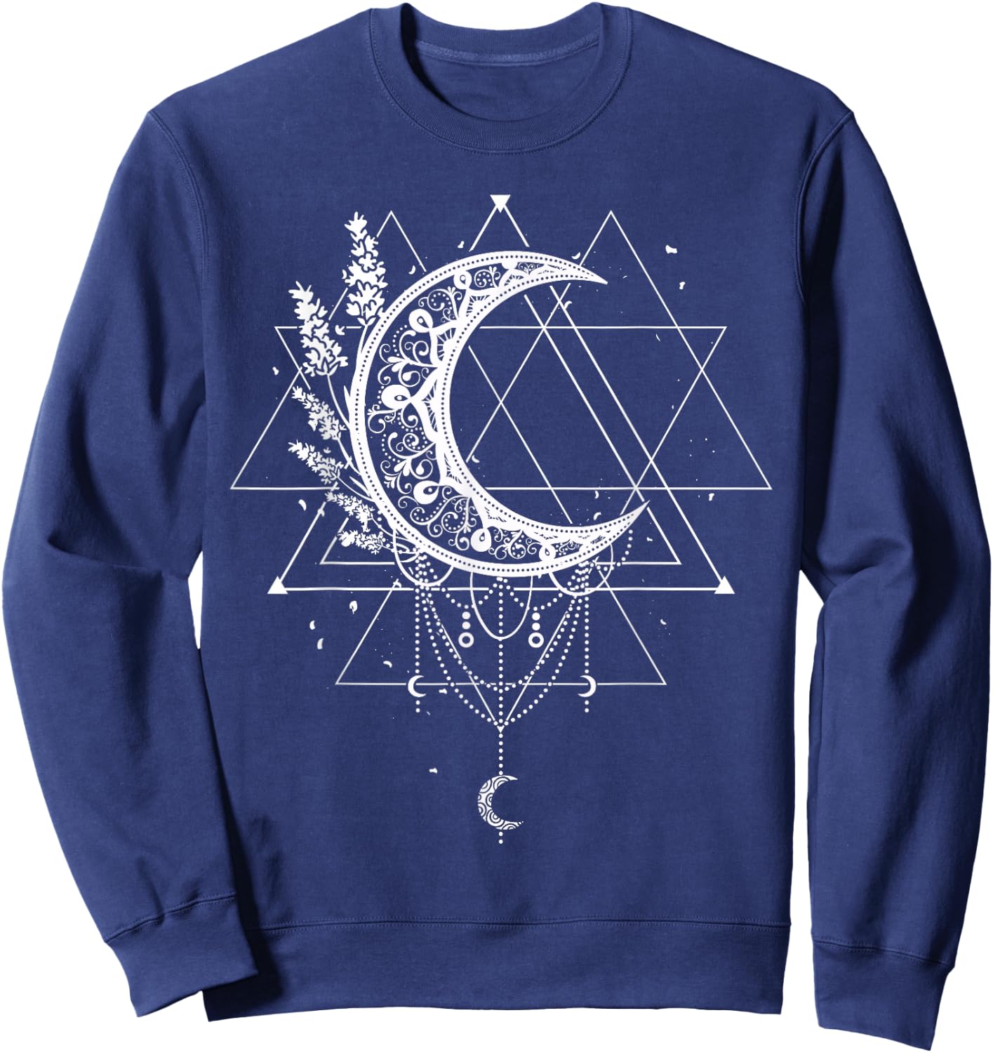 Celestial Occult Witchcraft Moon With Lavender Gothic Witch Sweatshirt - Sweatshirt | Navy