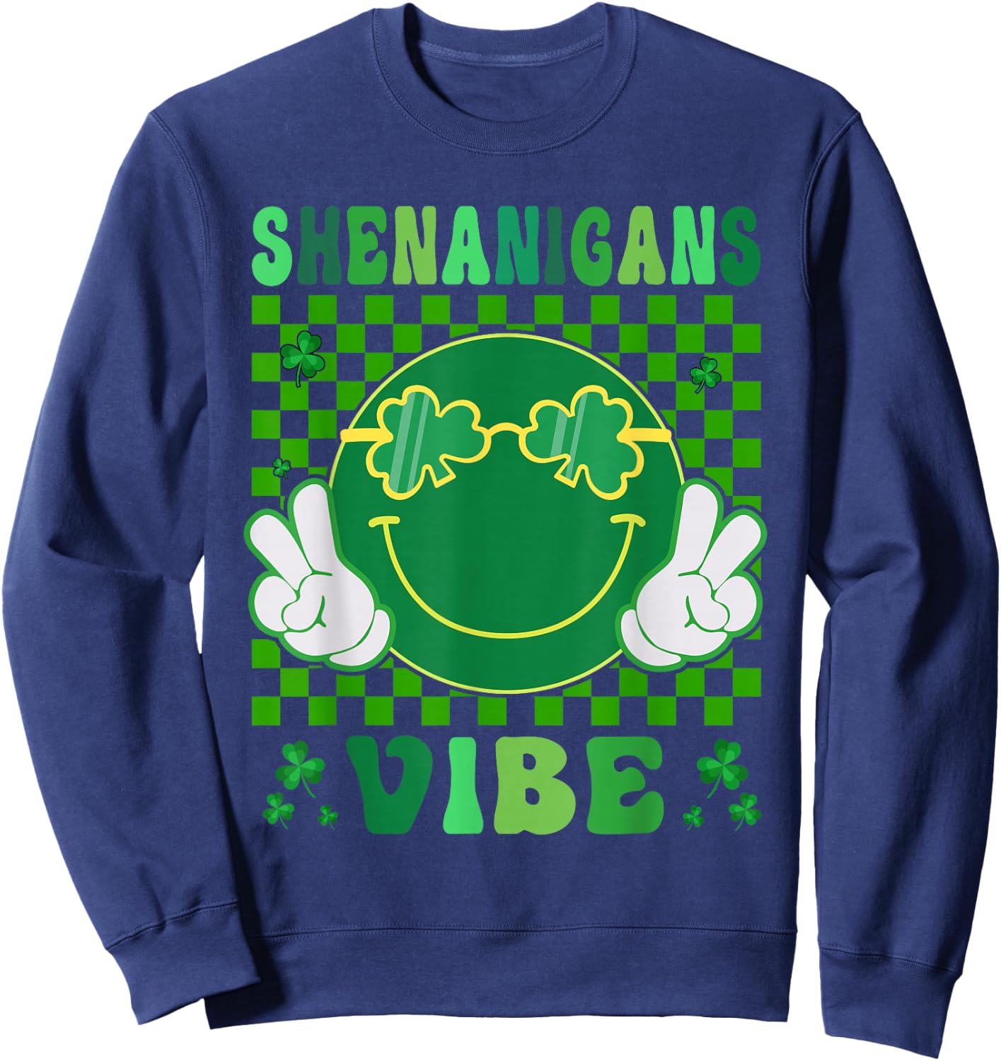 Shamrock St Patricks Day Shirts Women Men Kids Groovy Lucky Sweatshirt - Sweatshirt | Navy