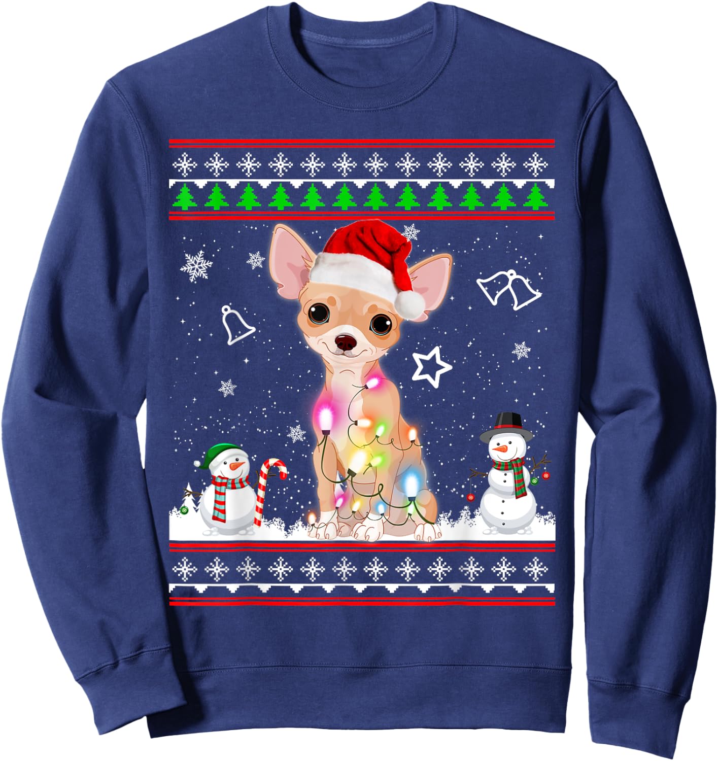 Chihuahua Christmas Dog Light Ugly Sweater Short Sleeve Sweatshirt - Sweatshirt | Navy