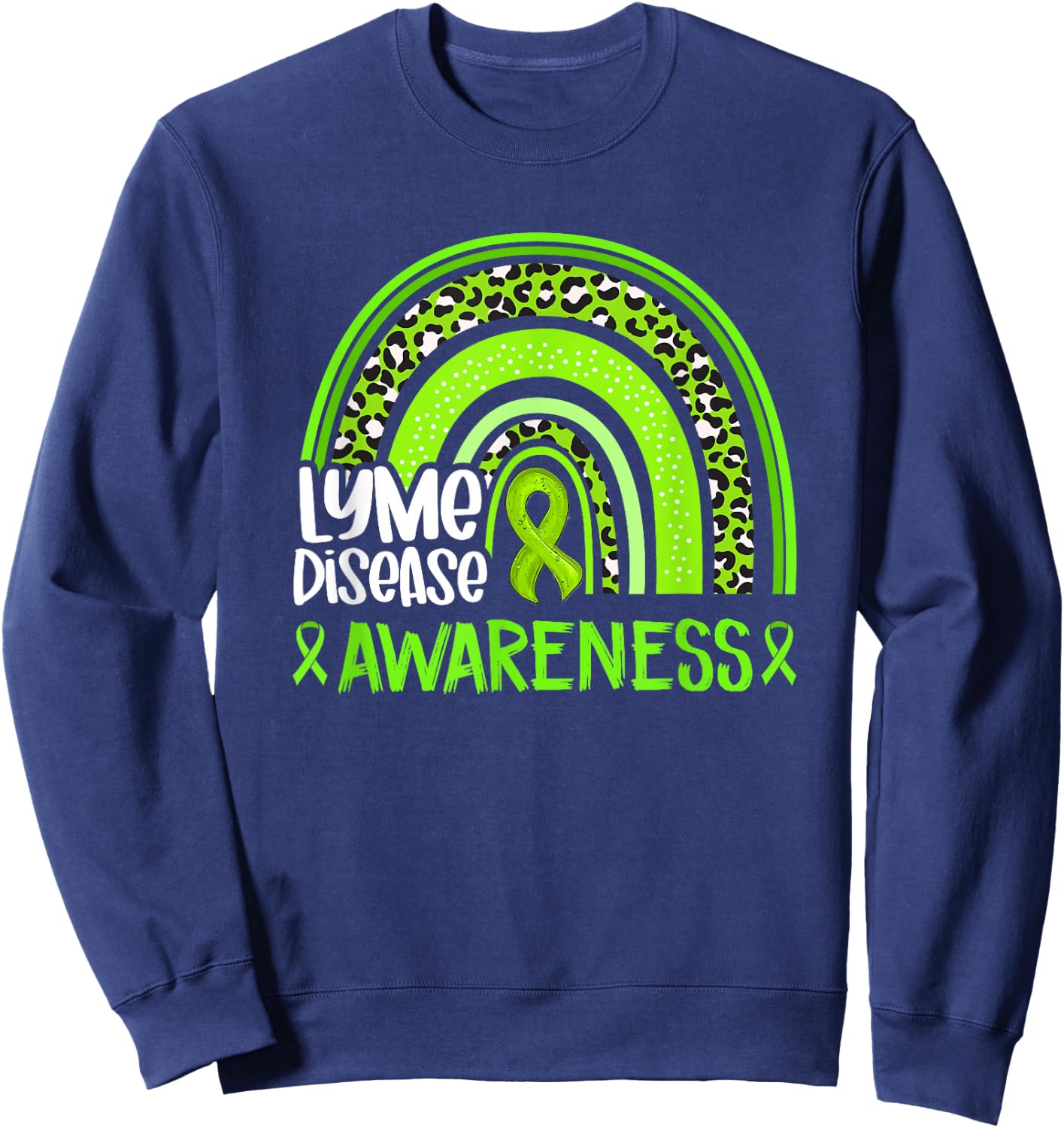 Leopard Rainbow Lime Green Ribbon Lyme Disease Awareness Sweatshirt - Sweatshirt | Navy