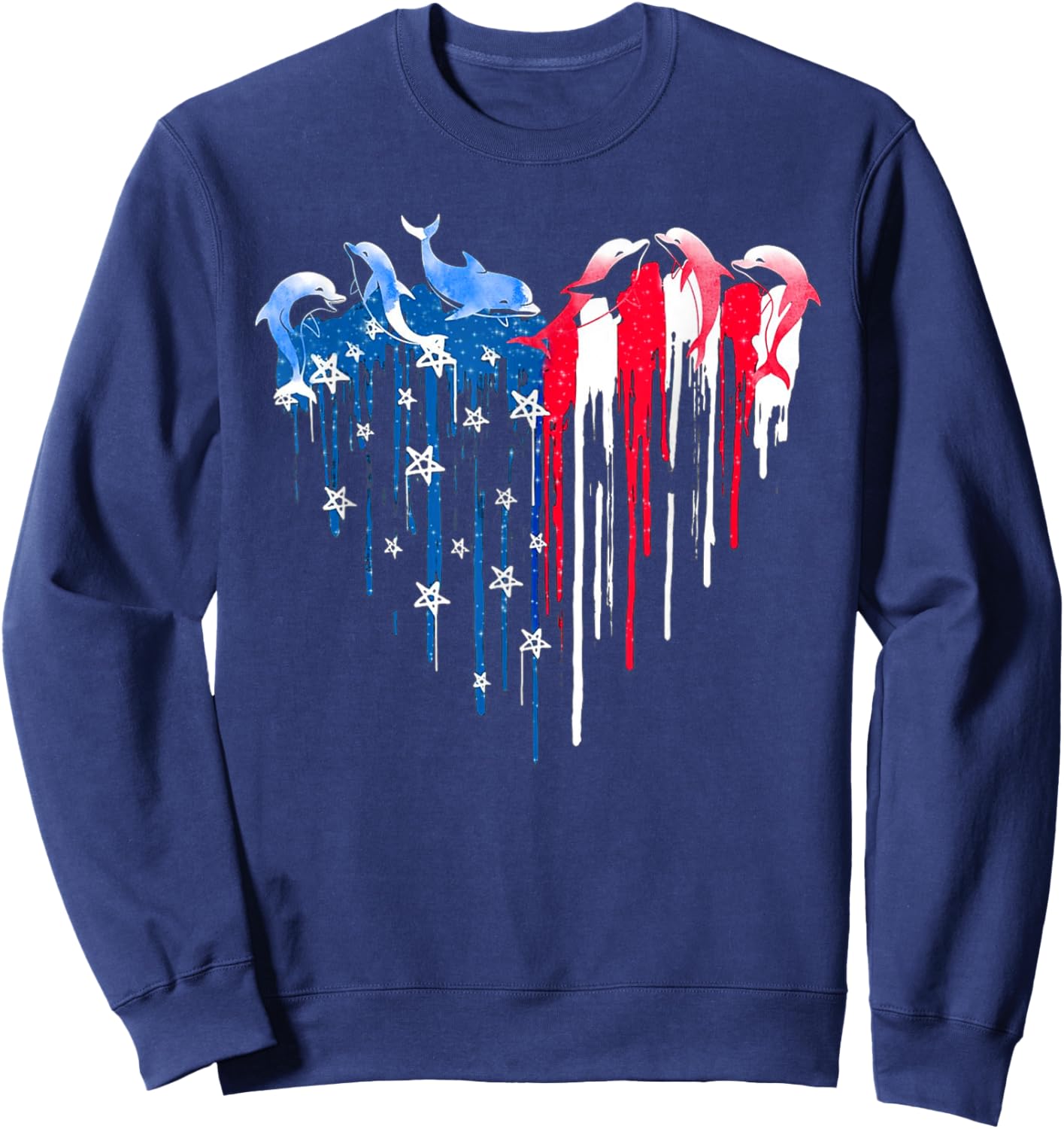 Dolphin Heart American Flag 4th July Independence American Men Sweatshirt - Sweatshirt | Navy