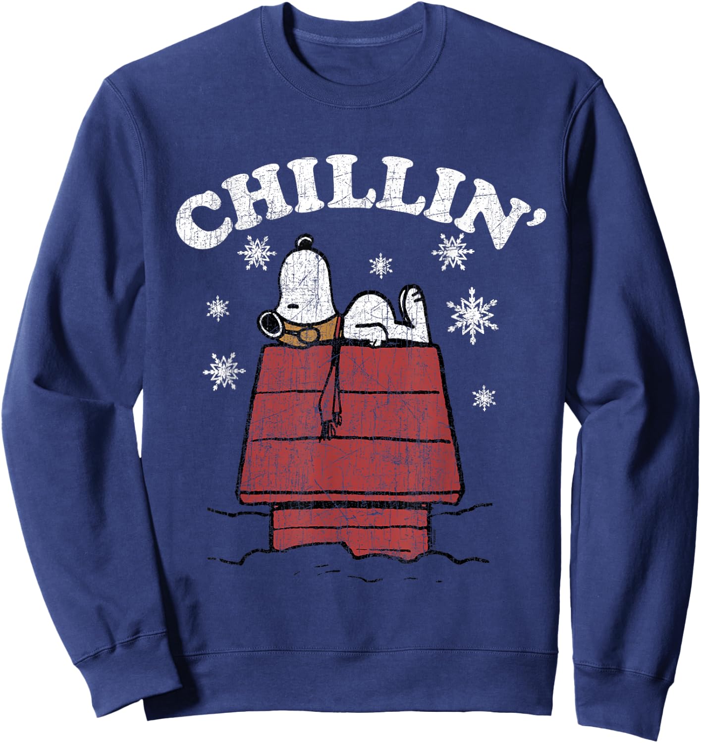 Peanuts Snoopy Chillin' Christmas snow flakes Sweatshirt - Sweatshirt | Navy