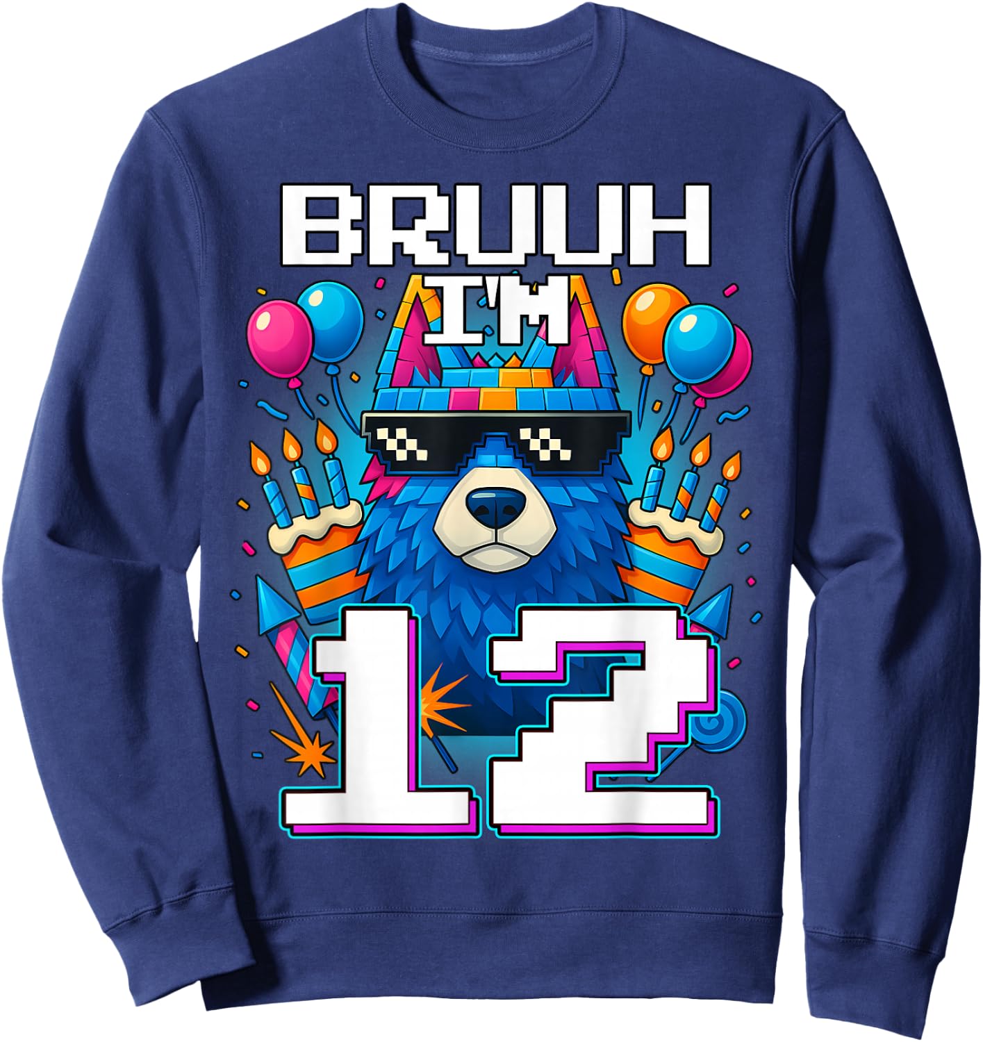 Bruh I'm 12 Years Old 12th Birthday Wolf Boy Family Party Sweatshirt - Sweatshirt | Navy