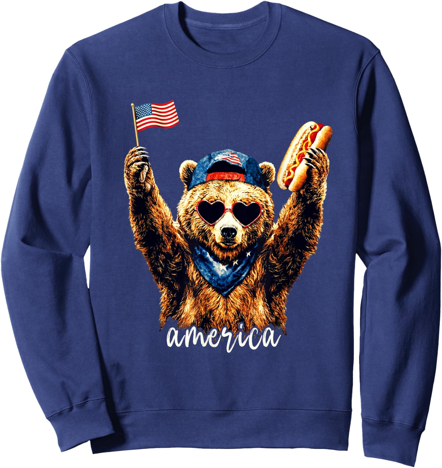 America Meme Bear Hotdog 250 Years 1776 2026 4th of July Sweatshirt - Sweatshirt | Navy