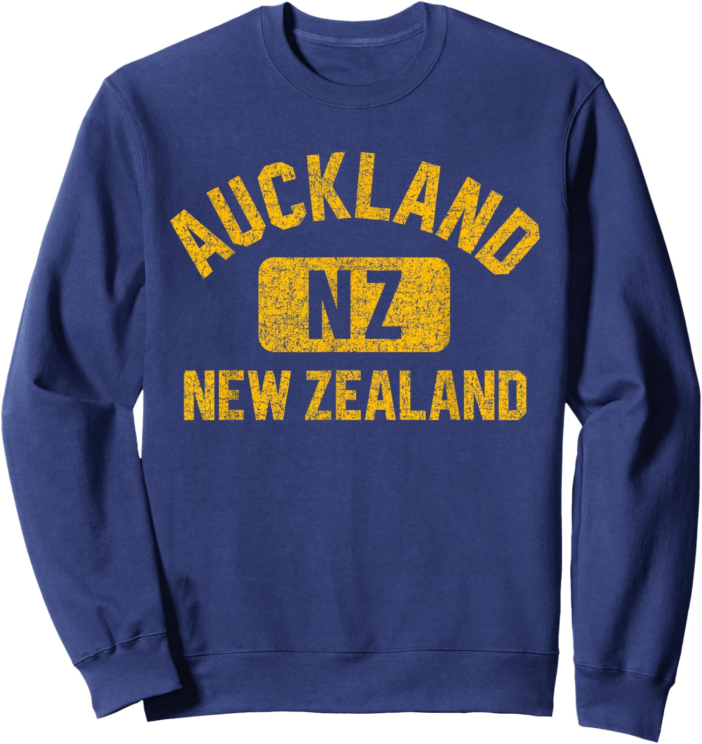 Auckland New Zealand Gym Style Distressed Amber Print Sweatshirt - Sweatshirt | Navy
