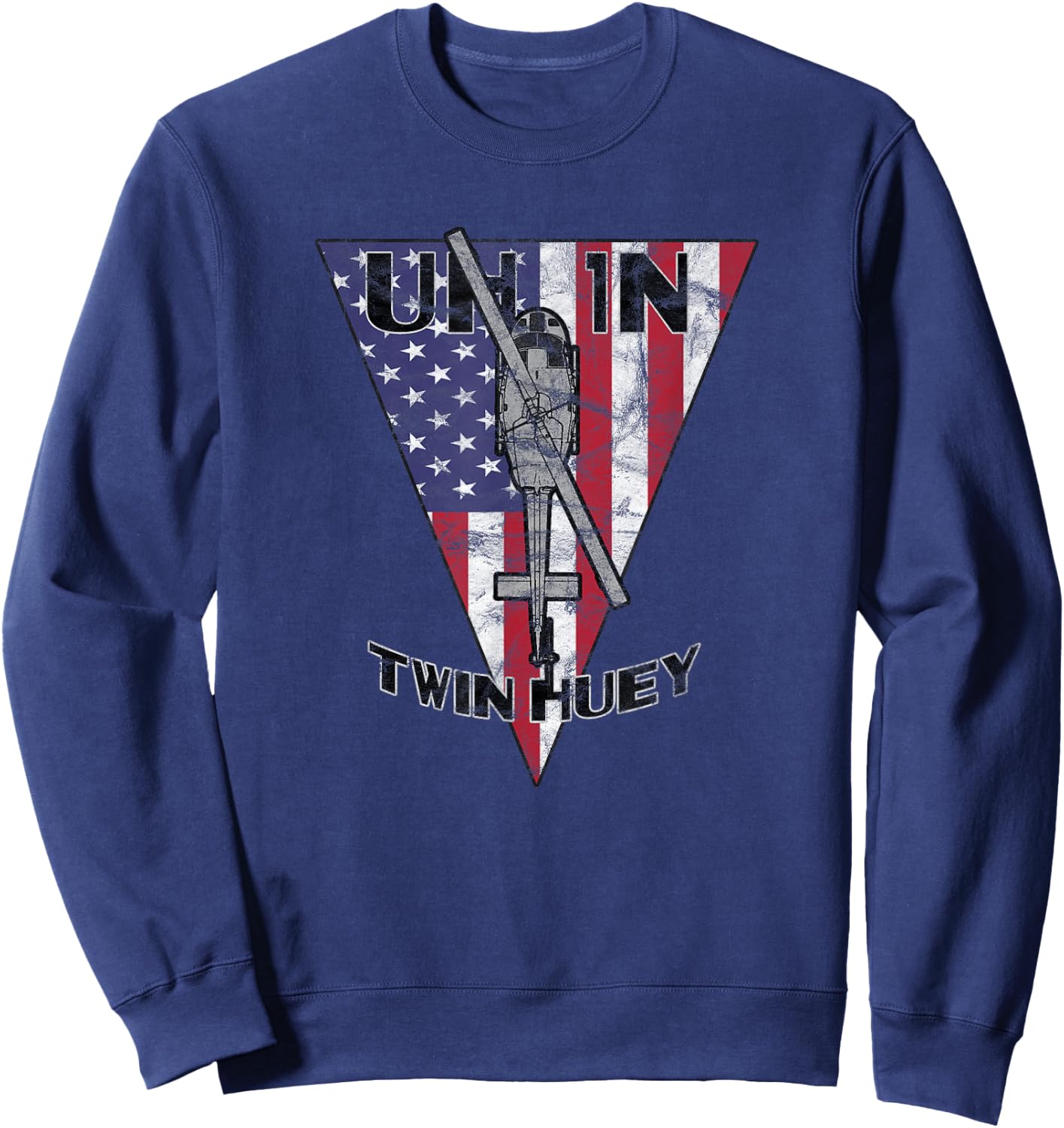 UH-1N Twin Huey Military Helicopter Patriotic Vintage Sweatshirt - Sweatshirt | Navy