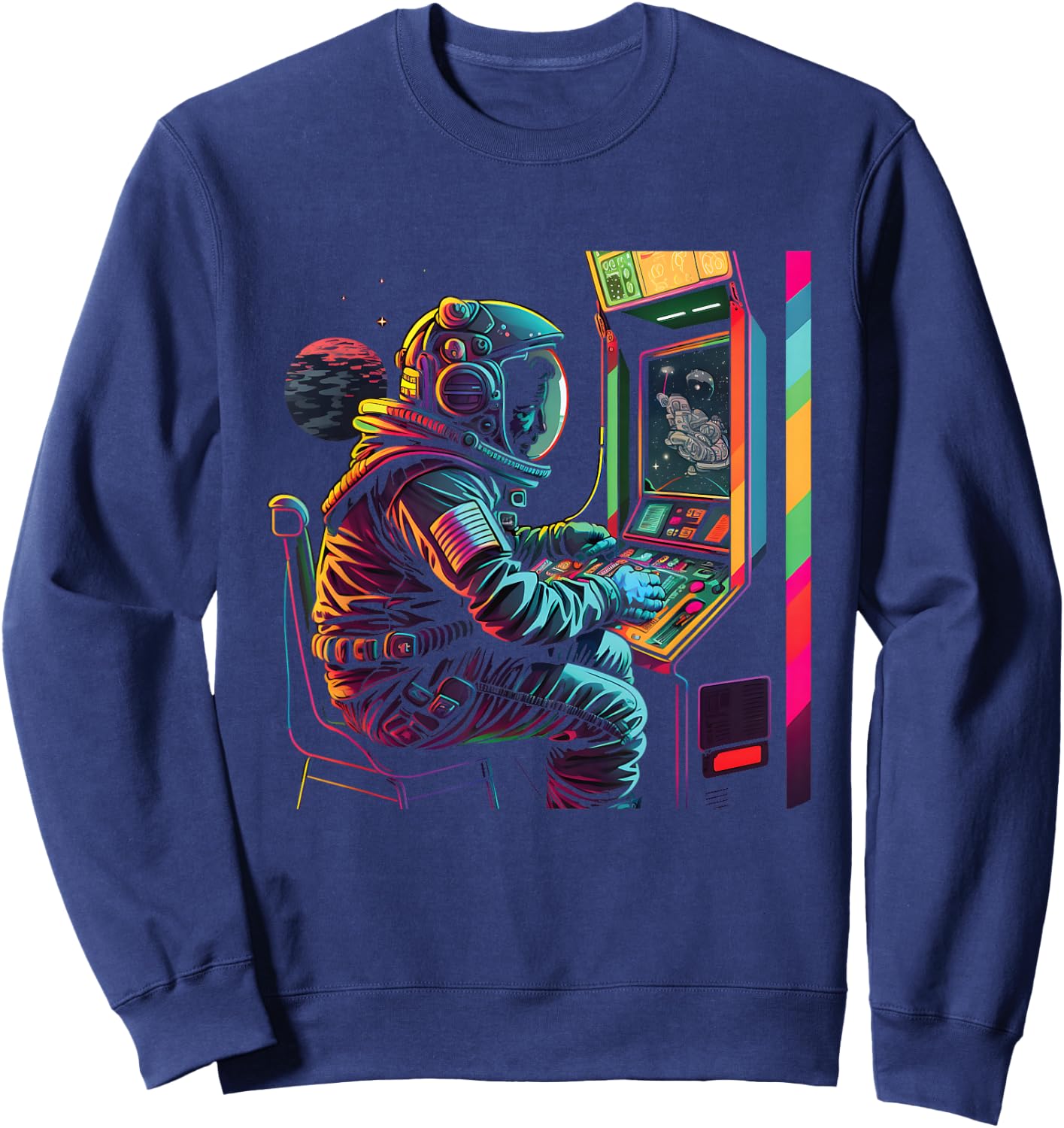 Retro Arcade Planets Universe Gaming Astronaut Sweatshirt - Sweatshirt | Navy