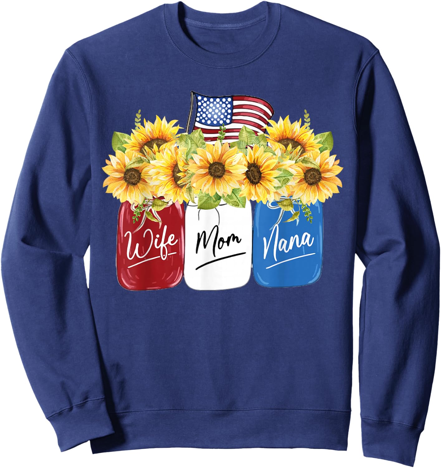 jJ4 American Flag Sunflower 4th of July Sweatshirt - Sweatshirt | Navy