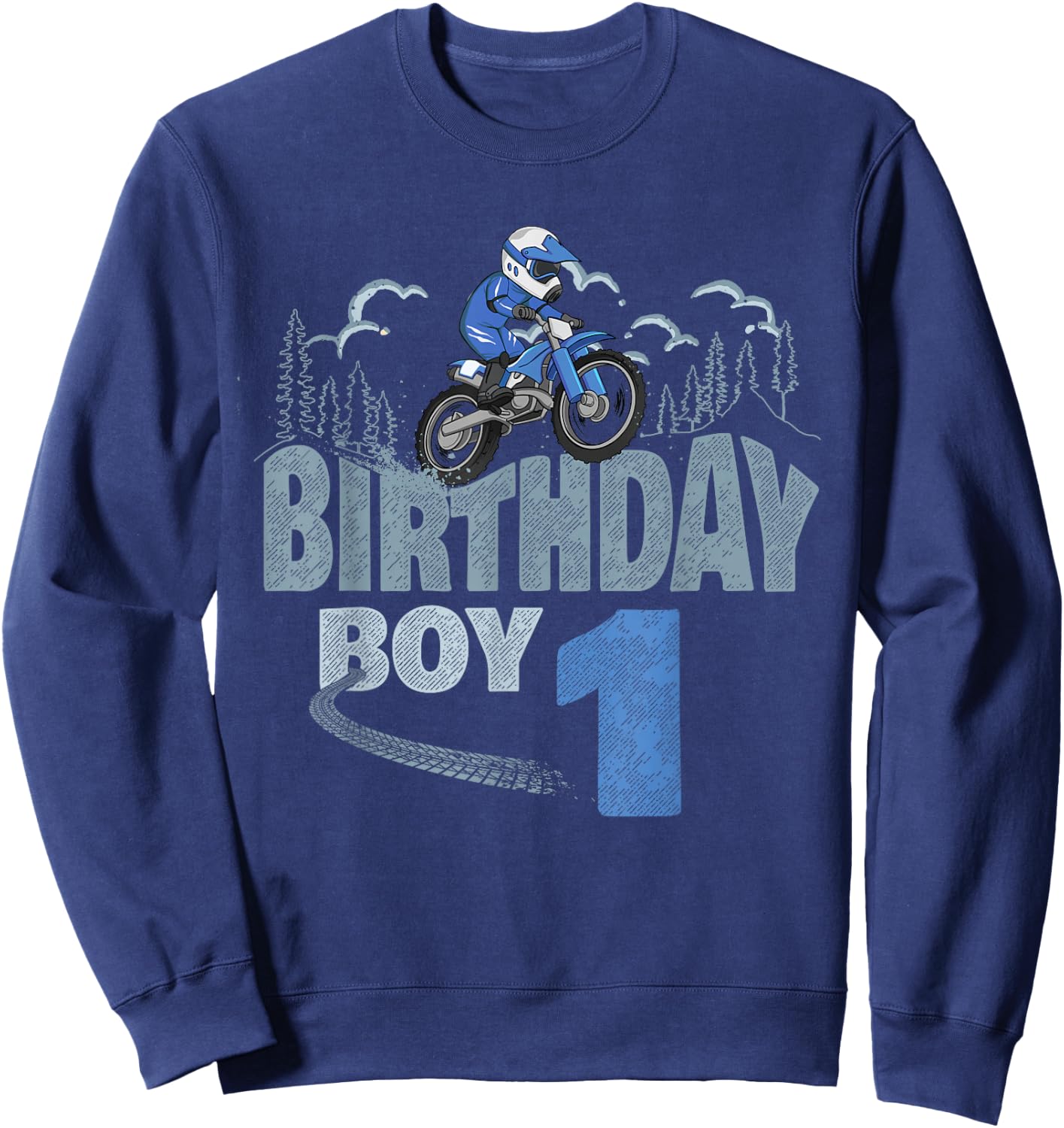 1st Birthday Boy Dirt Bike Motocross 1 Year Old Bday Sweatshirt - Sweatshirt | Navy
