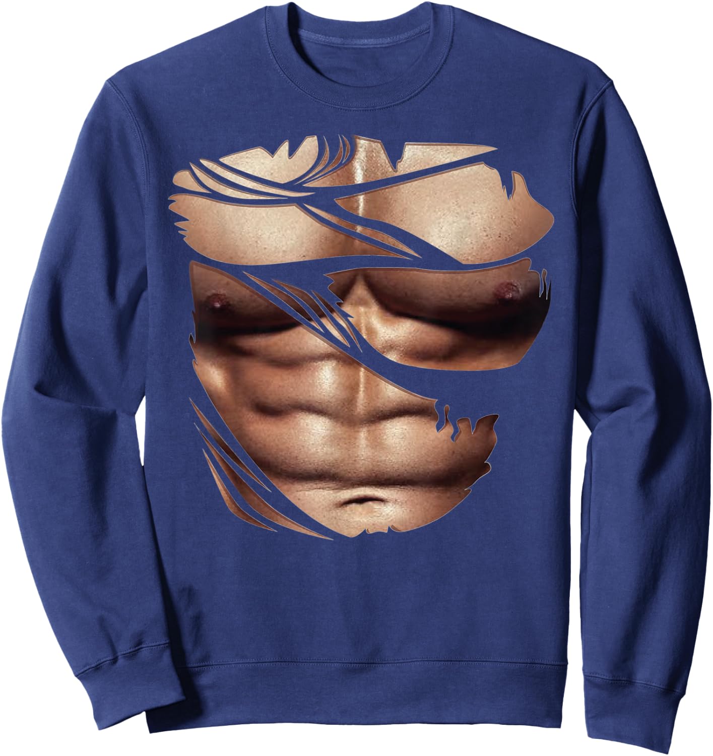 Fake Muscles Ripped Torn Chest Six Pack Abs Fitness Model Sweatshirt - Sweatshirt | Navy