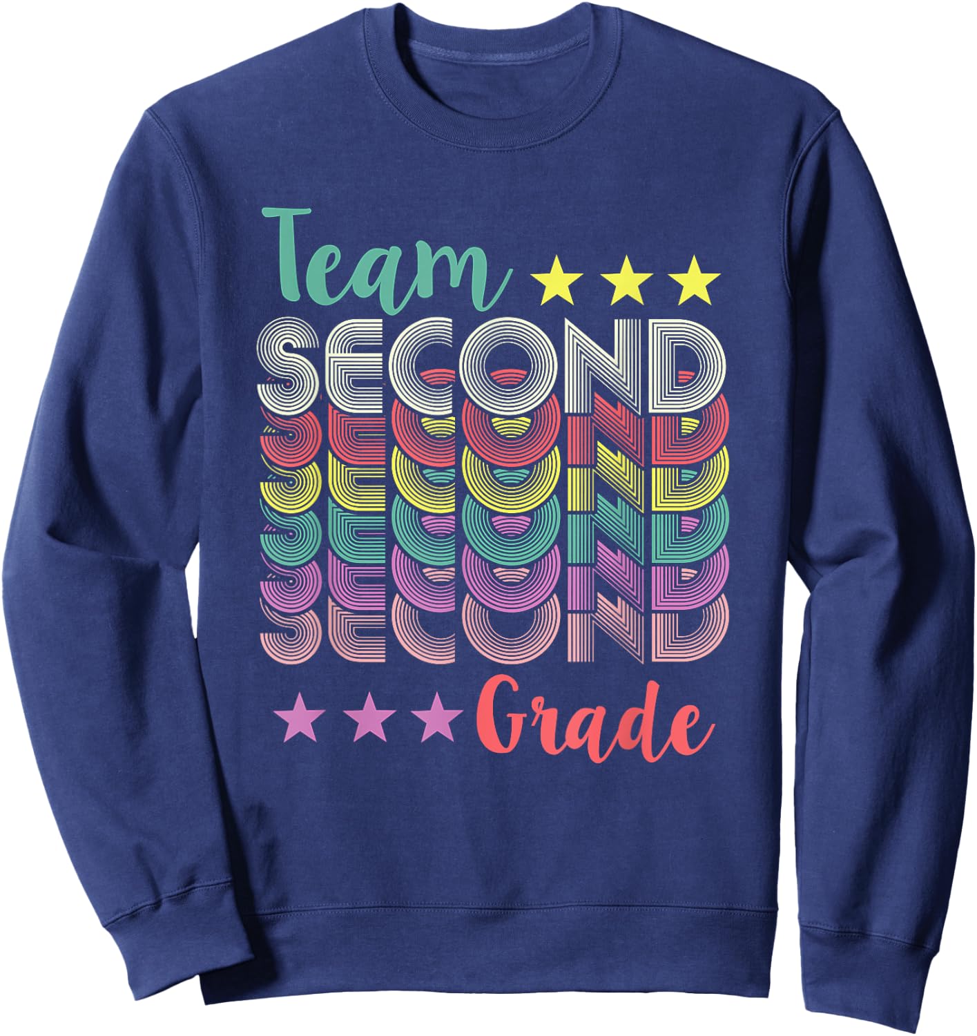 Team 2nd Second Grade Teacher Back To School Vintage Men Women Girls Kids Sweatshirt - Sweatshirt | Navy
