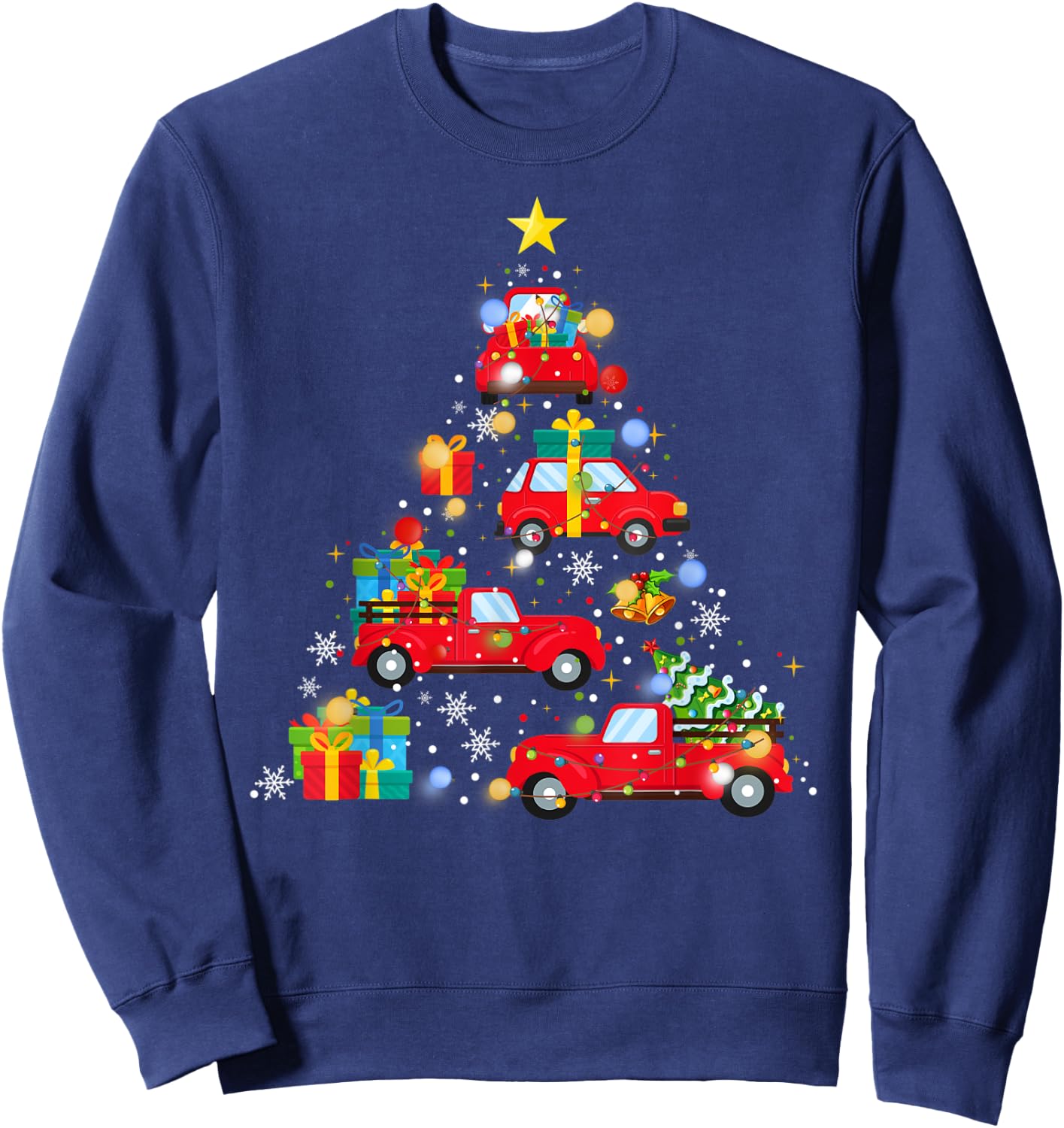 Funny Red Car Truck Christmas Tree Cute Xmas Ornament Décor Sweatshirt - Sweatshirt | Navy