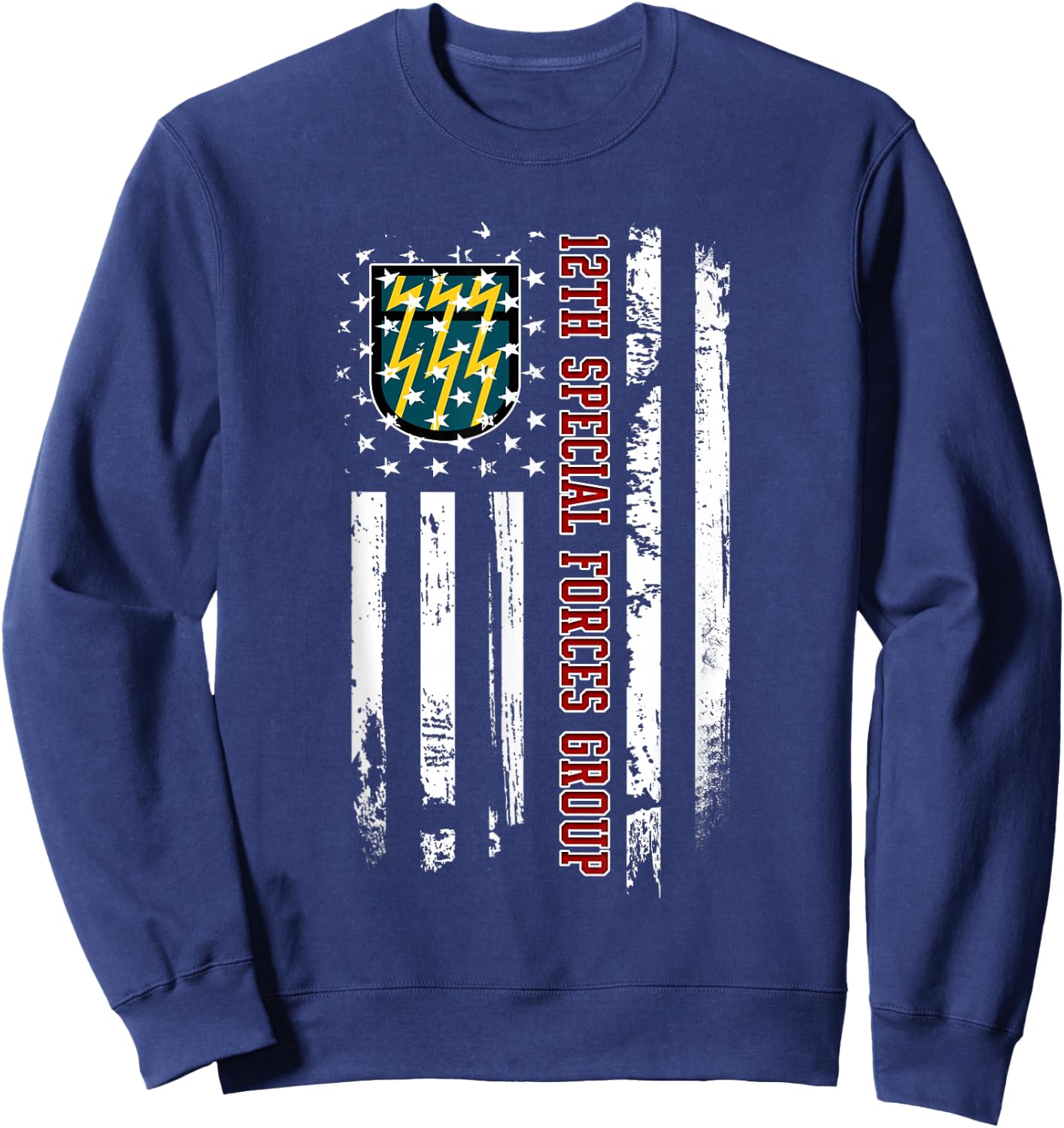 12th Special Forces Group Veteran USA Flag Veterans Day Xmas Women Men Sweatshirt - Sweatshirt | Navy