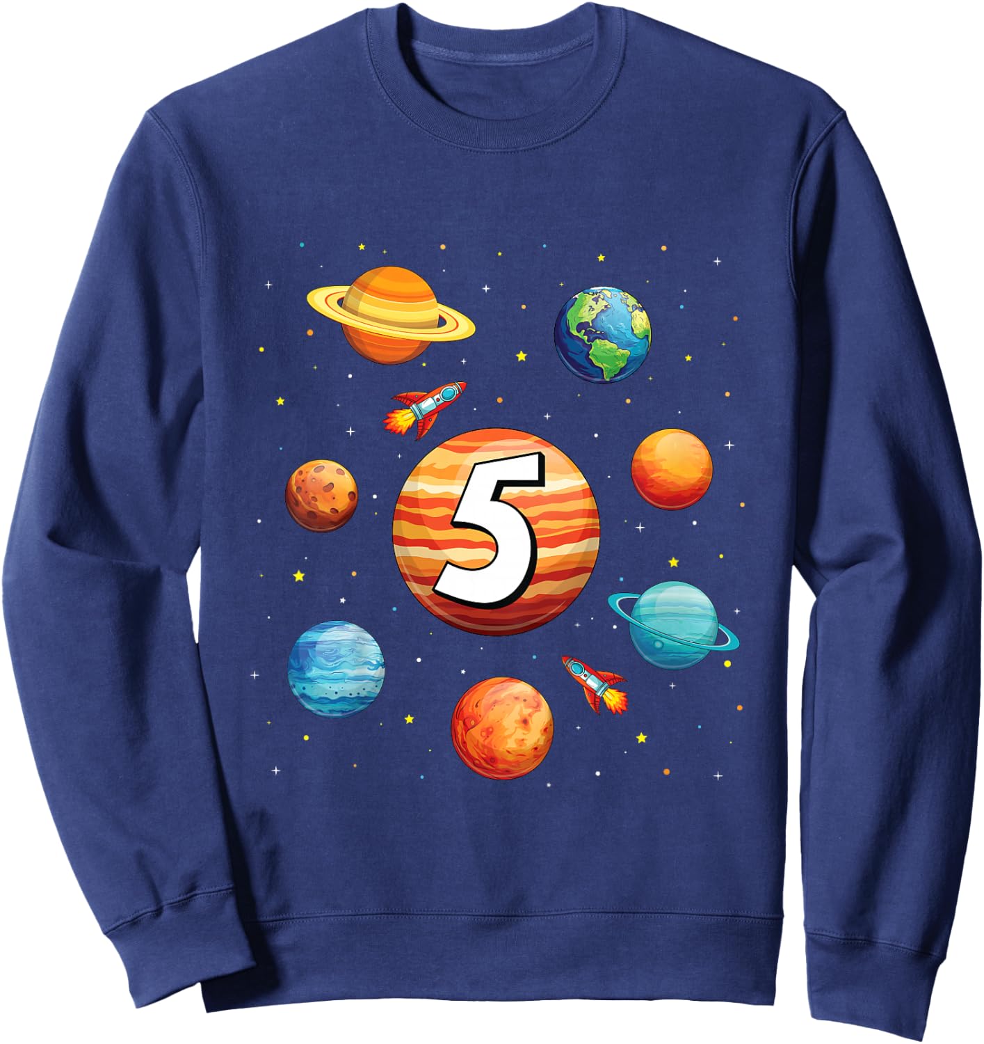 Kids 5 Year Old Shirt Boys Kids Space Solar Planets 5th Birthday Sweatshirt - Sweatshirt | Navy