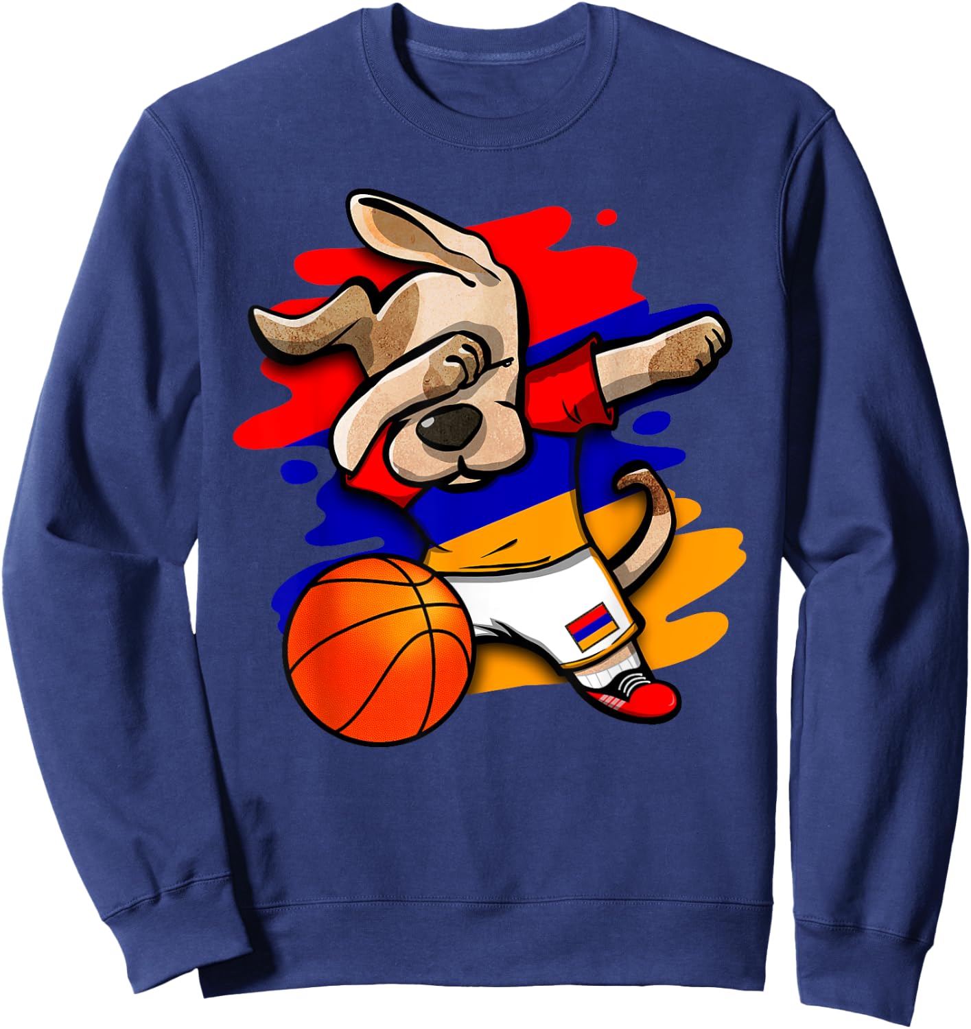 Dabbing Dog Armenia Basketball Fans Jersey Armenian Flag Sweatshirt - Sweatshirt | Navy