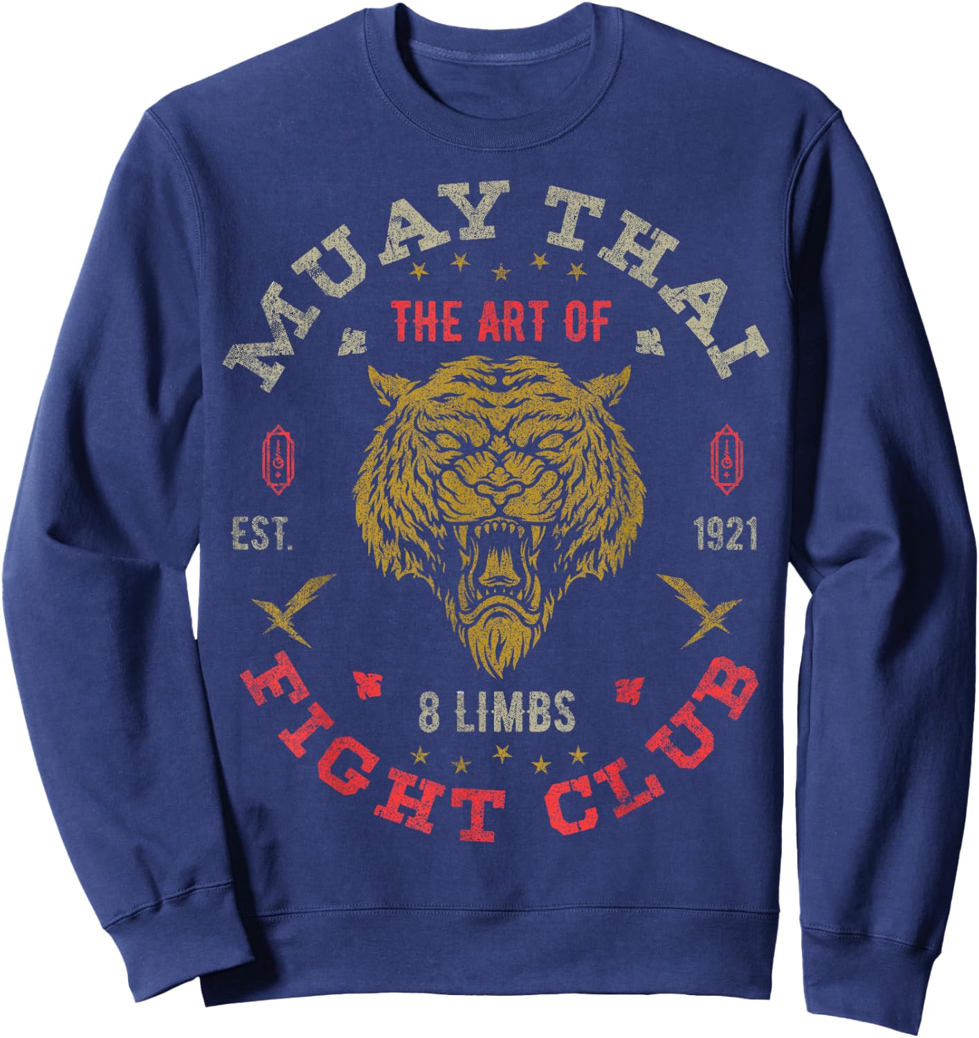 Muay Thai Fighter Vintage Twin Tiger Art of 8 Limbs Sweatshirt - Sweatshirt | Navy