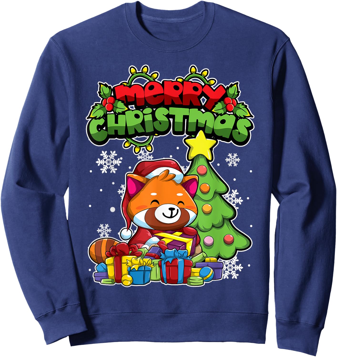 Merry Christmas Animals - Xmas Red Panda Sweatshirt - Sweatshirt | Navy