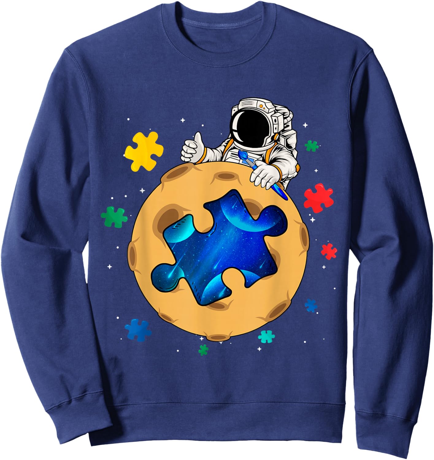 Promote Awareness of Autism Space Astronaut Puzzle Planet Sweatshirt - Sweatshirt | Navy