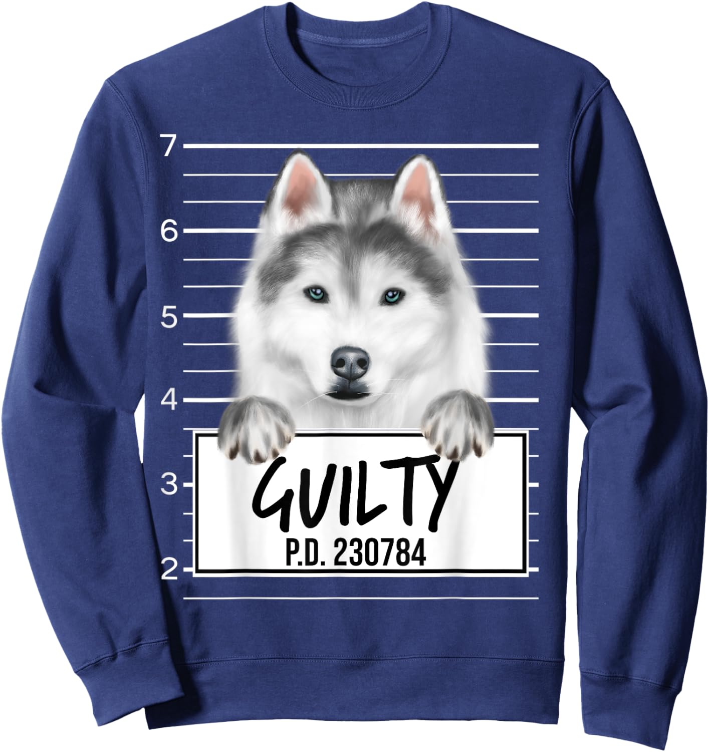 Funny Siberian Husky Mugshot Guilty Dog Sweatshirt - Sweatshirt | Navy