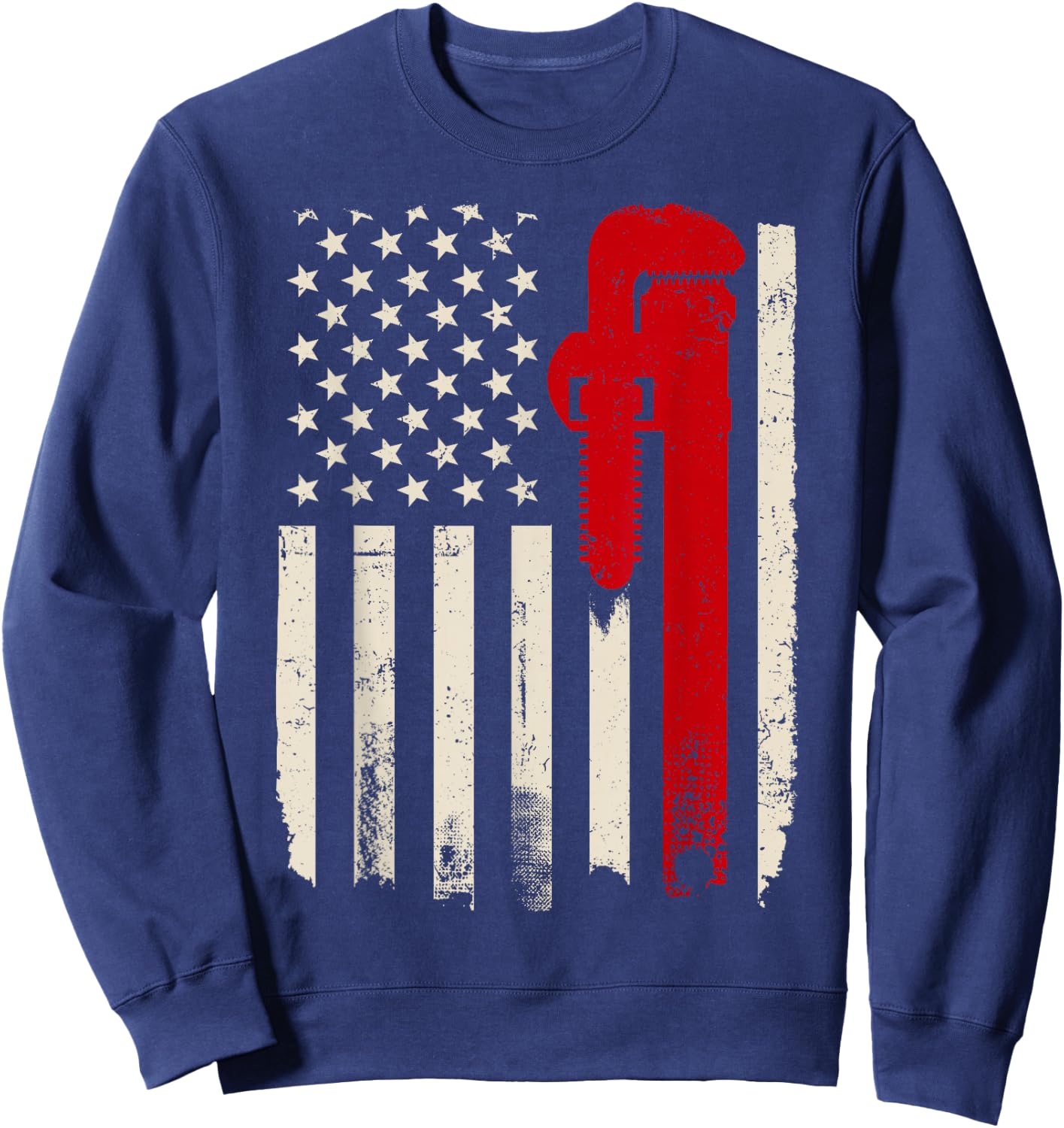 Plumber American Flag Patriotic Plumbing Wrench Pipefitter Sweatshirt - Sweatshirt | Navy