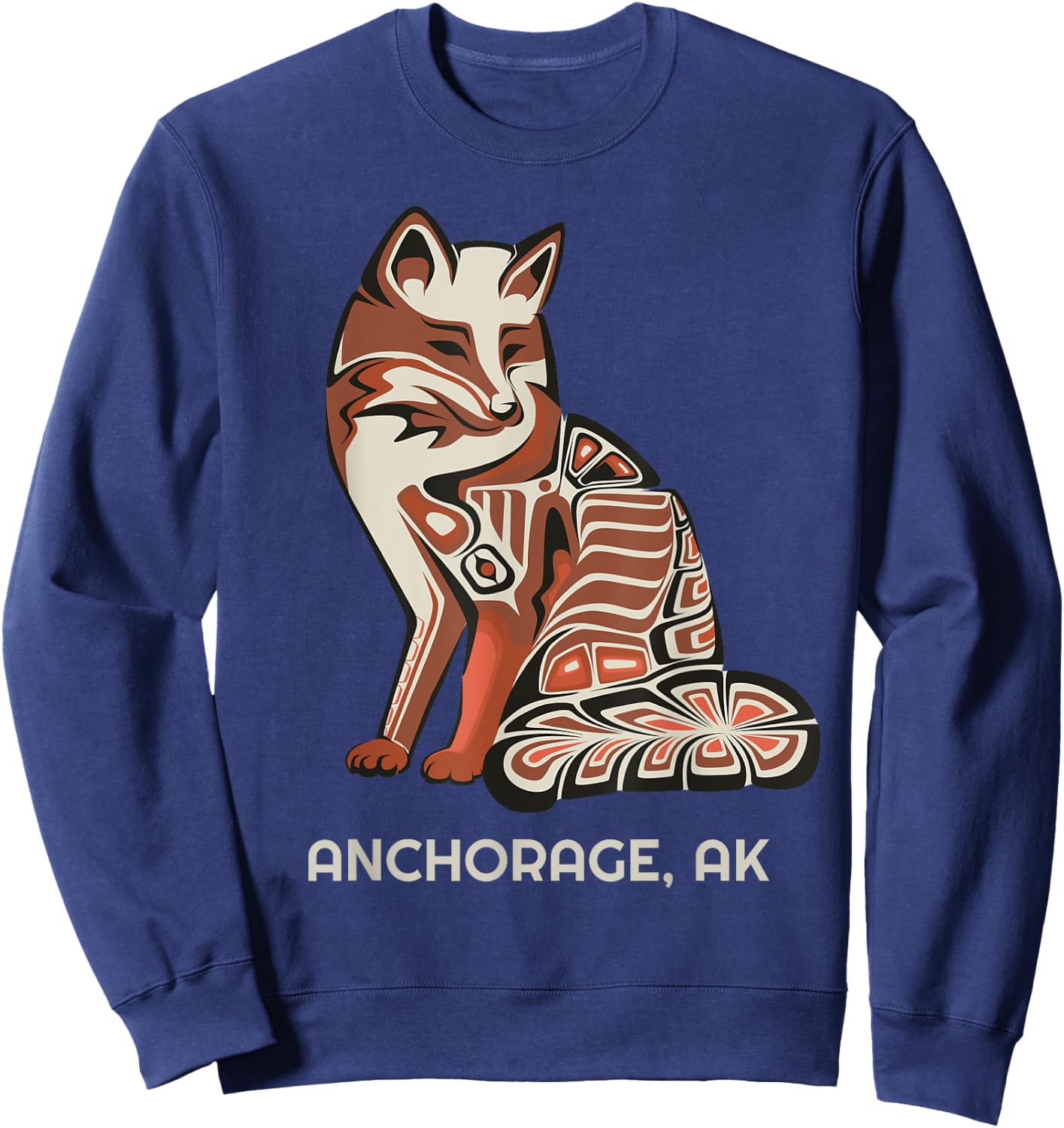 Tribal Fox Anchorage Alaska Native American Haida Style Sweatshirt - Sweatshirt | Navy