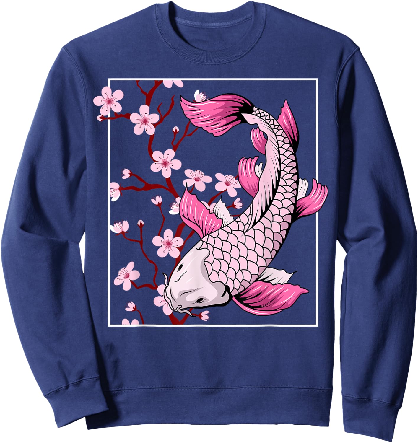 Vintage Sakura Blossom Flower Koi Fish Sweatshirt - Sweatshirt | Navy
