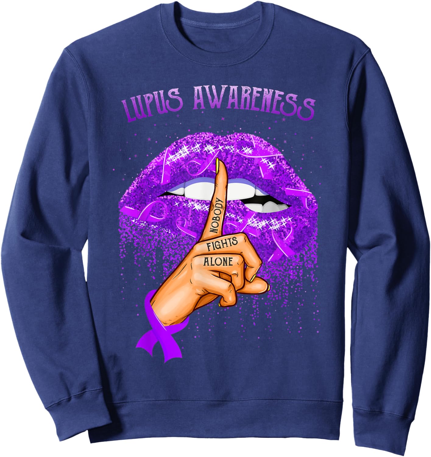Biting Lips Lupus Awareness Month Sweatshirt - Sweatshirt | Navy