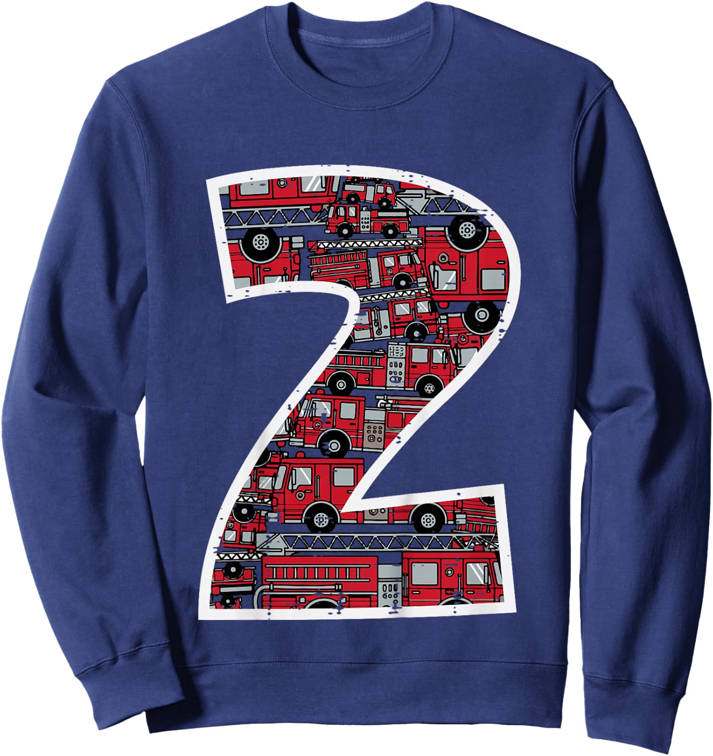 Kids 2nd Birthday 2 Firetrucks Firefighter Fireman Bday Boys Kids Sweatshirt - Sweatshirt | Navy