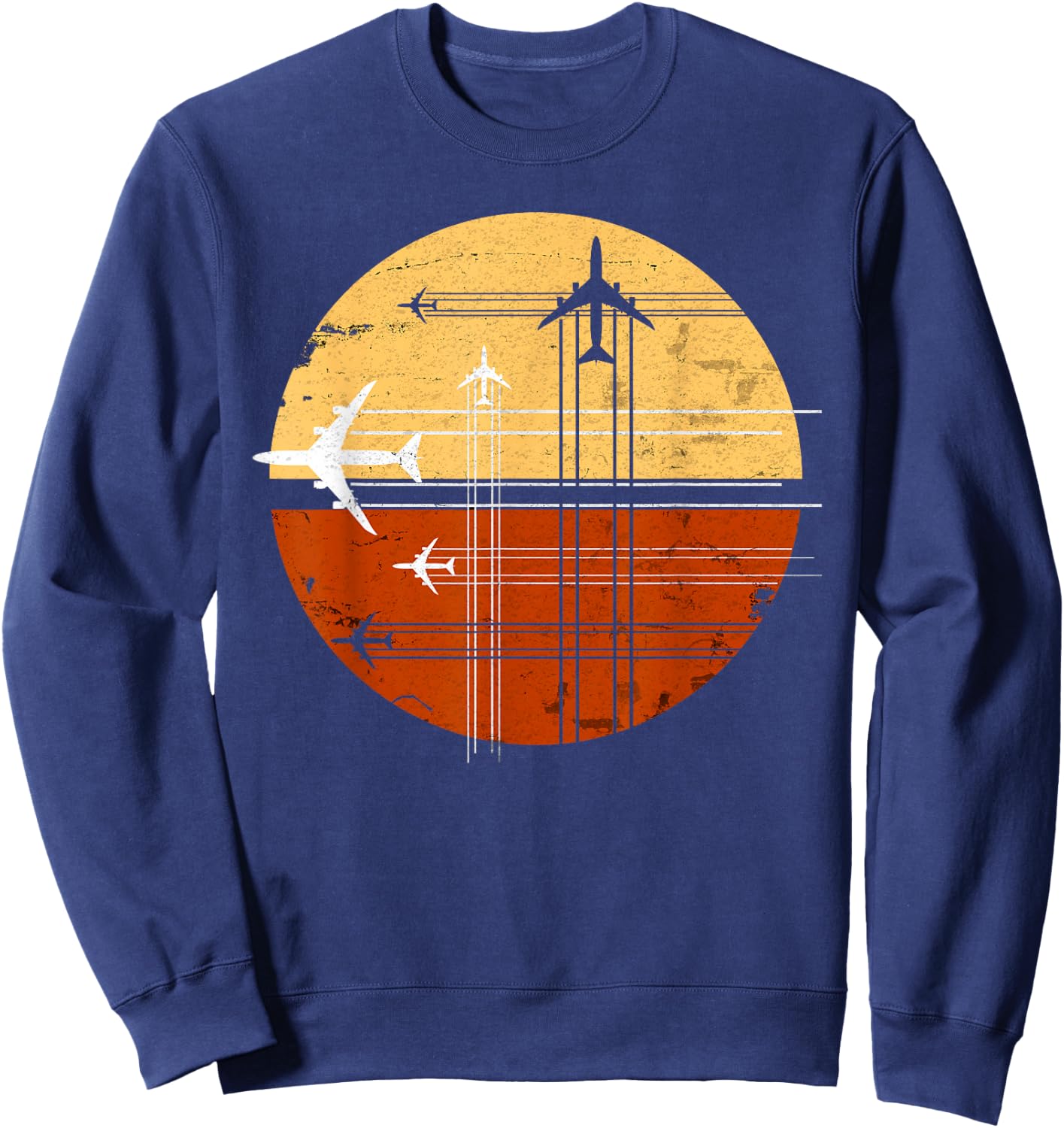 747 Sunrise Vintage Aircraft Retro Art AvGeek Pilot Sweatshirt - Sweatshirt | Navy