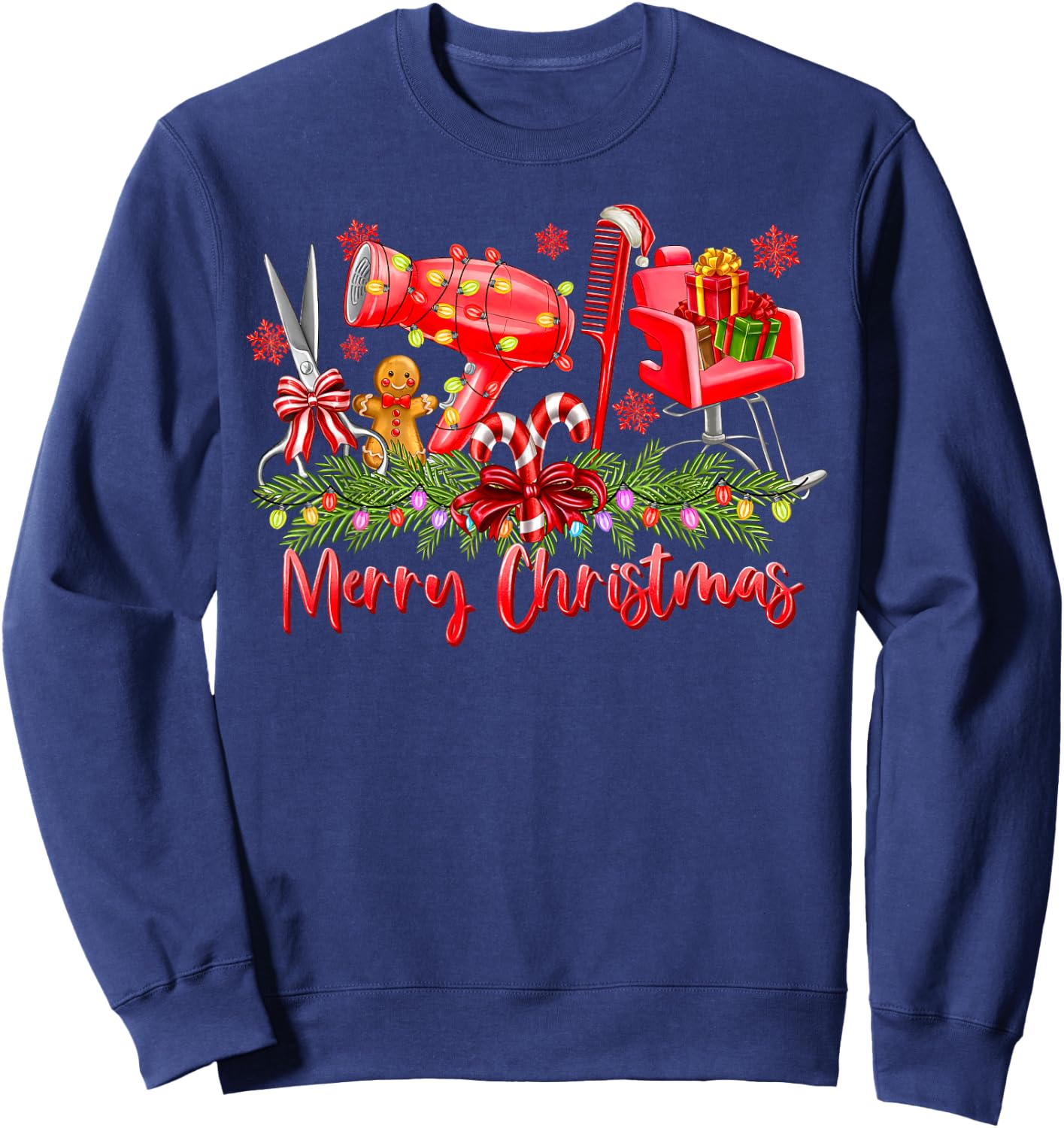Merry Christmas Lights Hairstylist Tool Hairdresser Barber Sweatshirt - Sweatshirt | Navy